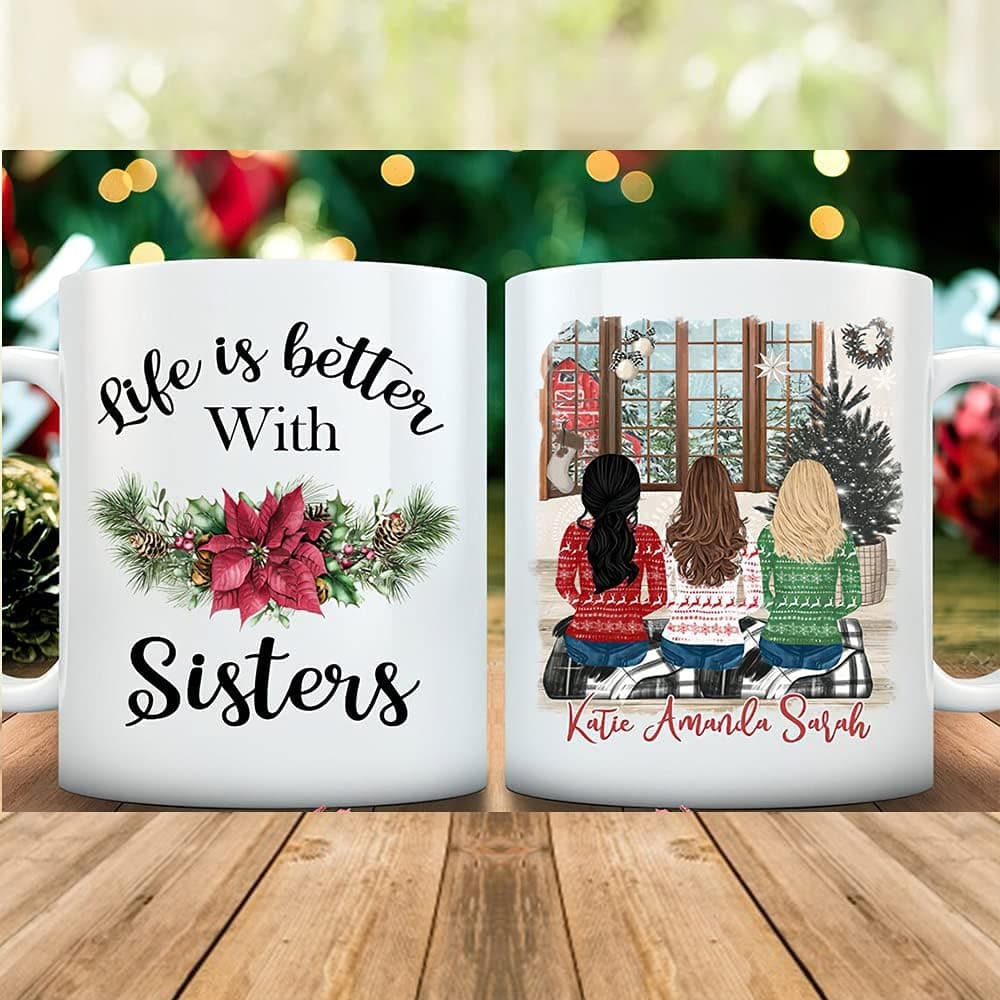Roxane187 Personalized Life Is Better With Sister, Family Mugs, Sister Mug, Three Girls Mugs, Best Sister Mug (11oz), White