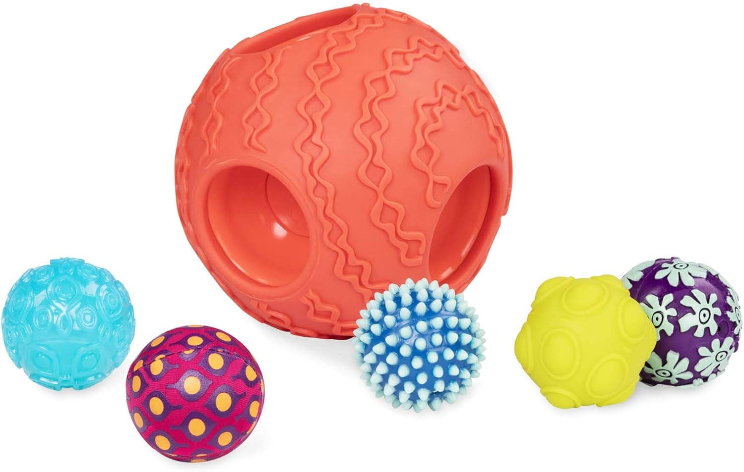 B. Toys by Battat Ballyhoo Baby Ball – 1 Big Textured Ball with 5 Small Sensory Balls – Developmental Toys for Babies 6 Months +