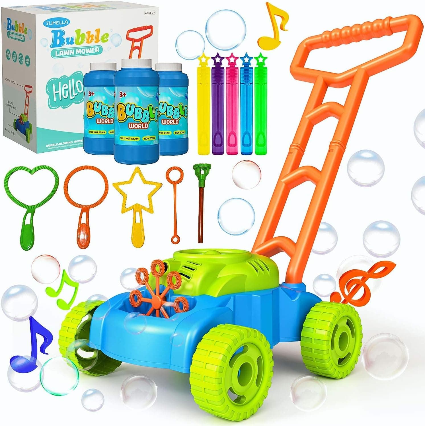 JUMELLA Lawn Mower Bubble Machine for Kids - Toddler Toys Automatic Bubble Mower with Music, Baby Activity Walker for Outdoor, Push Toys for Toddler, Christmas Birthday Gifts for Preschool Boys Girls