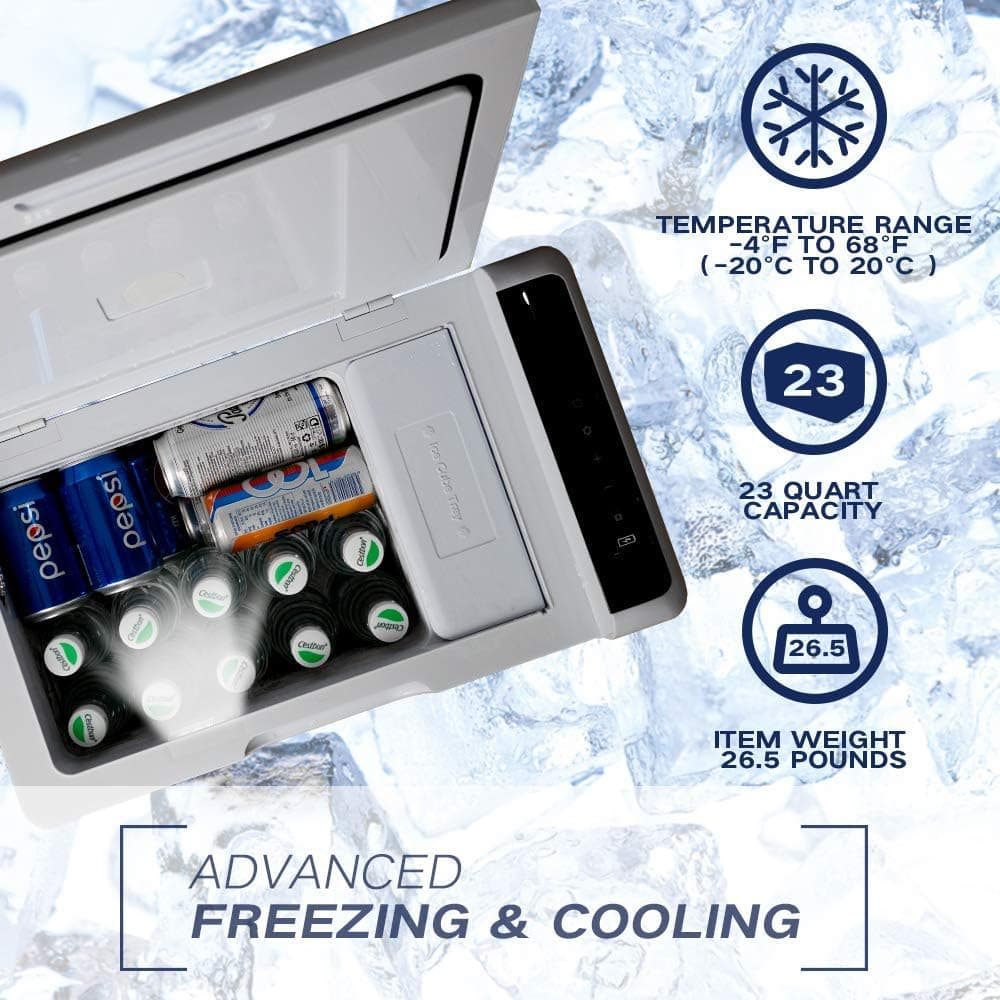 Geckoes 23 Quart Portable Refrigerator Car Fridge Freezer Compact Refrigerator for Truck,RV,Boat,Outdoor -4°F ~ 68°F - 12V/24V DC (White)