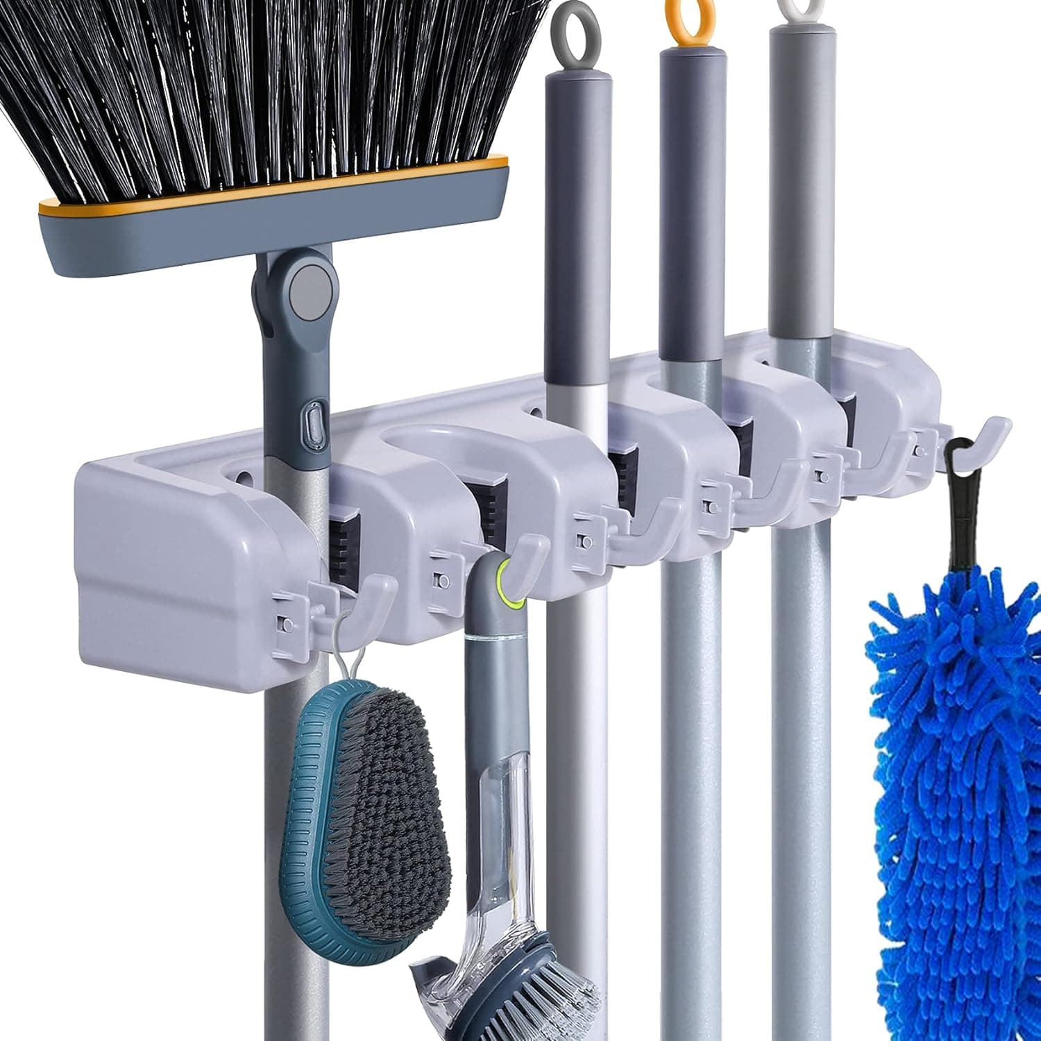 HYRIXDIRECT Broom Holder Wall Mount Broom Organizer Mop Holder Hanger Garden Tool Organizers Storage Rack Garage Laundry Room Organizations and Storage with Hooks Heavy Duty