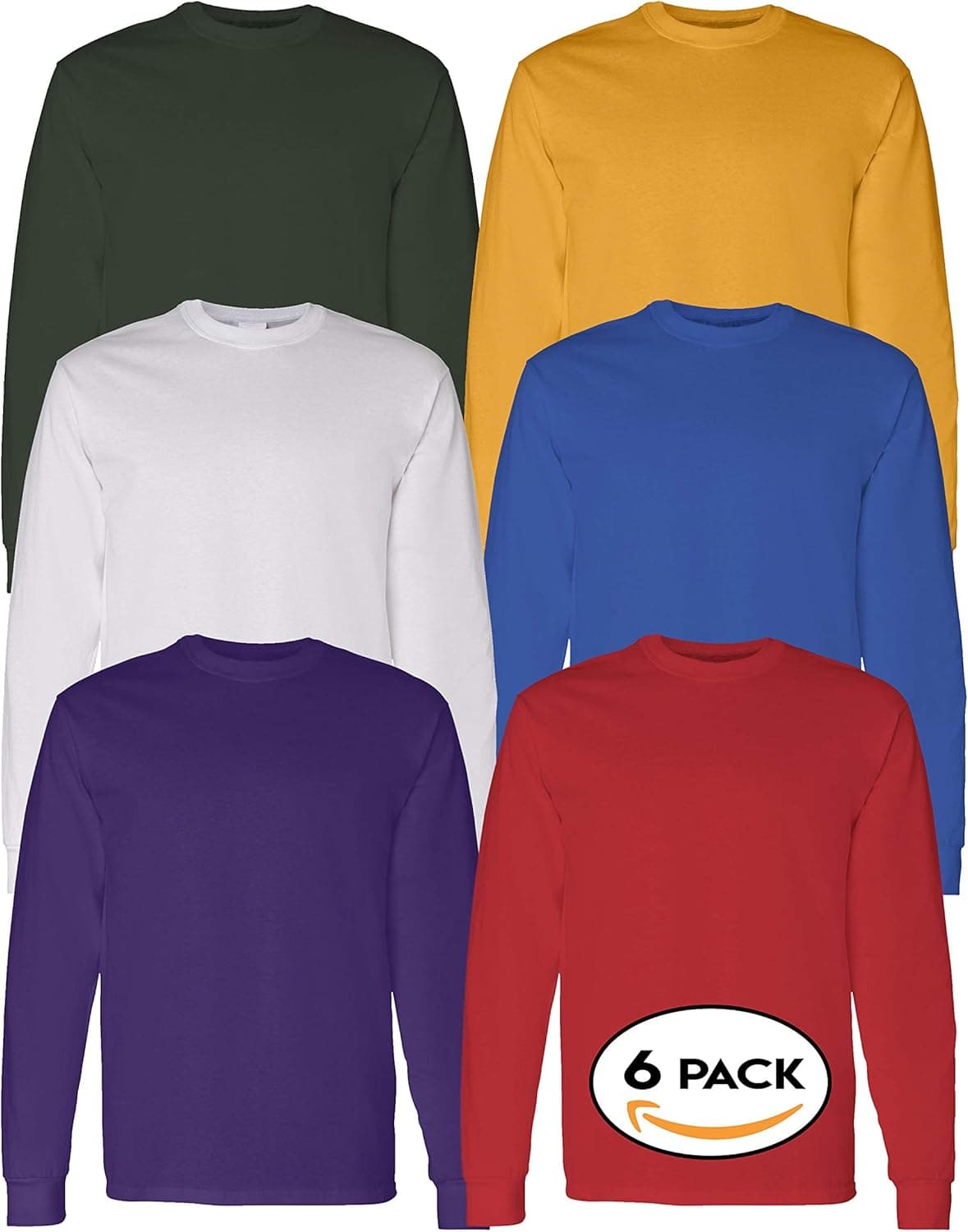 Multipack 5400 Men's Bundle Long Sleeve Bulk T-Shirts - Make Your Own Color Set - Heavy Cotton Plain Shirts for Men