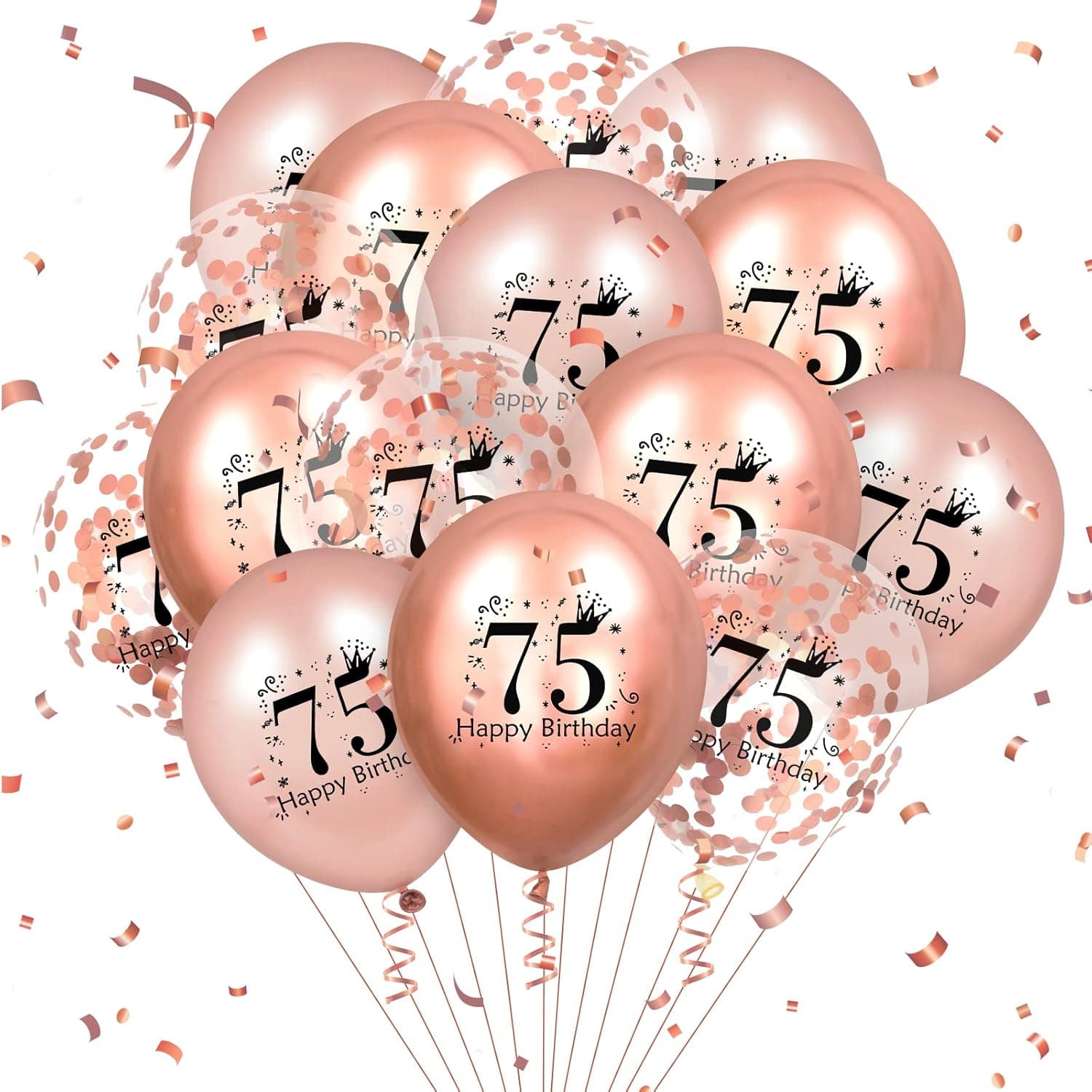 75th Birthday Balloons 18 Pcs Rose Gold Happy 75th Birthday Latex Balloons Confetti Balloons Rose Gold 75th Birthday Party Decorations for Women Men 75th Birthday Anniversary Decor Supplies 12 inch