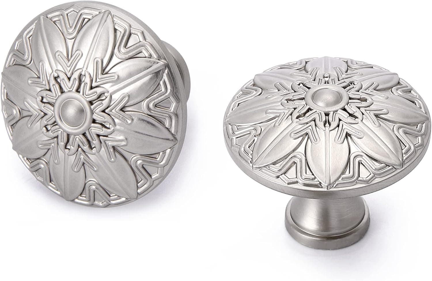 YCSJ 10 Pack Brushed Nickel Knobs for Cabinets and Drawers,1.25- inch(32mm) Diameter Round Cabinet Knobs Brushed Satin Nickel,Flower Satin Nickel Knobs for Cabinets Drawers Dressers