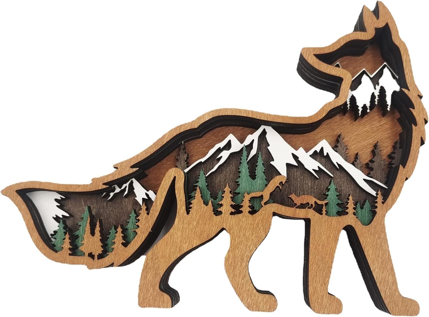 3D Wooden Crafts Decor, Light Up Fox Decor,Animal Fox Decoration with Led,Wooden Animals Crafts,Christmas Table Decoration (Without LED)