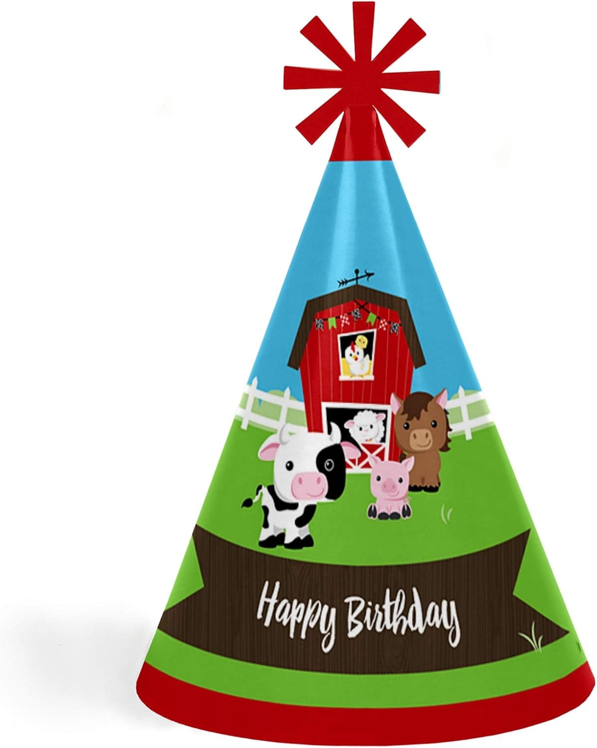Farm Animals - Cone Happy Birthday Party Hats for Kids and Adults - Set of 8 (Standard Size)