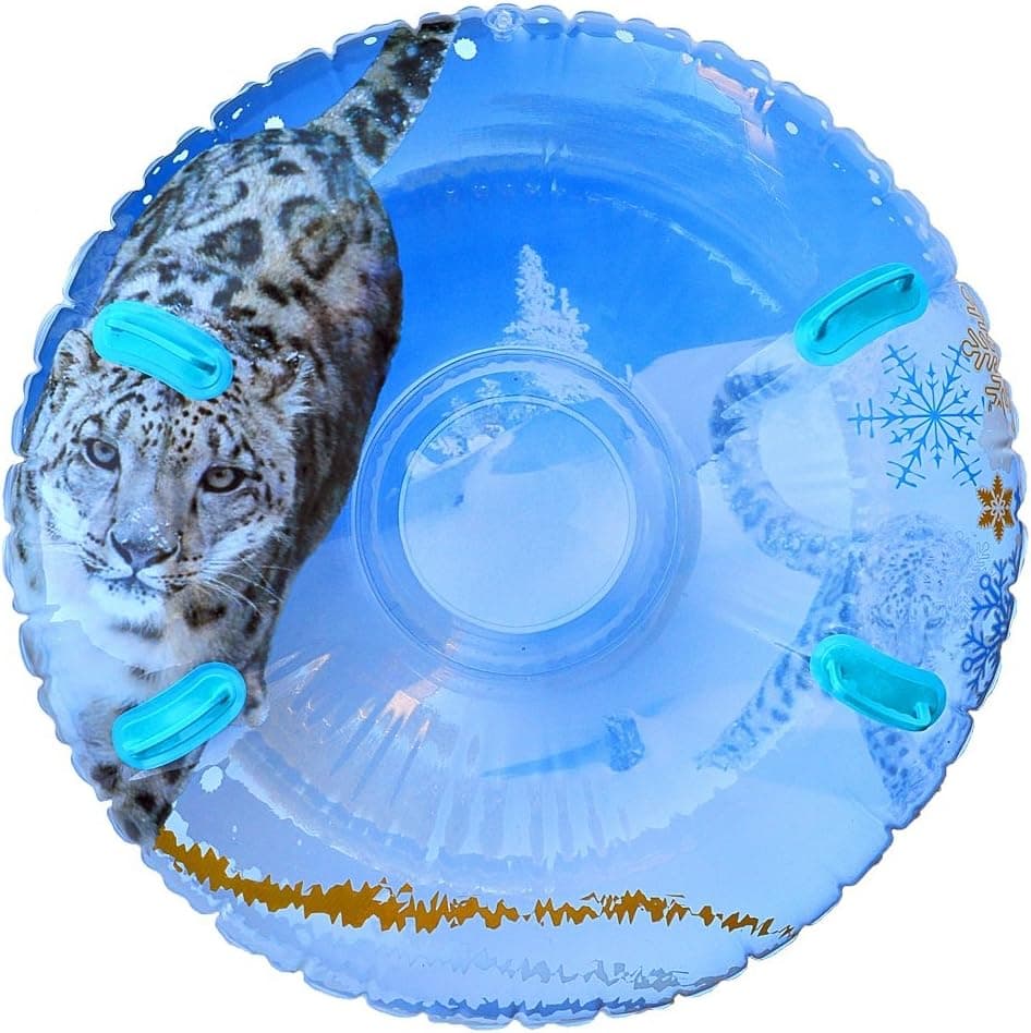 Pipeline SNO Snow Leopard 3D MEGA Inflatable 2 Person Snow Tube with 4 Grip Handles, 48” Inch Diameter