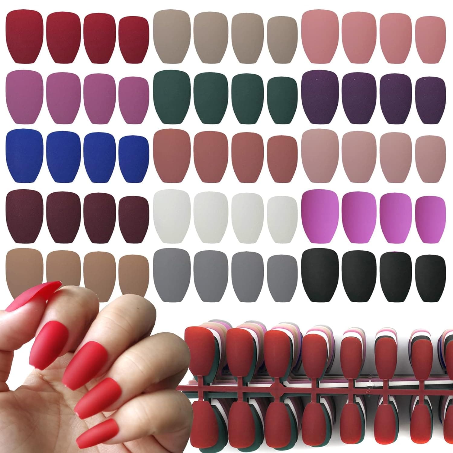 LoveOurhome Short Coffin Press on Nails Kit, 360pc Short Fake Nails Matte Full Cover Acrylic Nail Tips False Colored Artificial Fingernails 15 Colors Short Press on Coffin Nails for Women Girls Kids