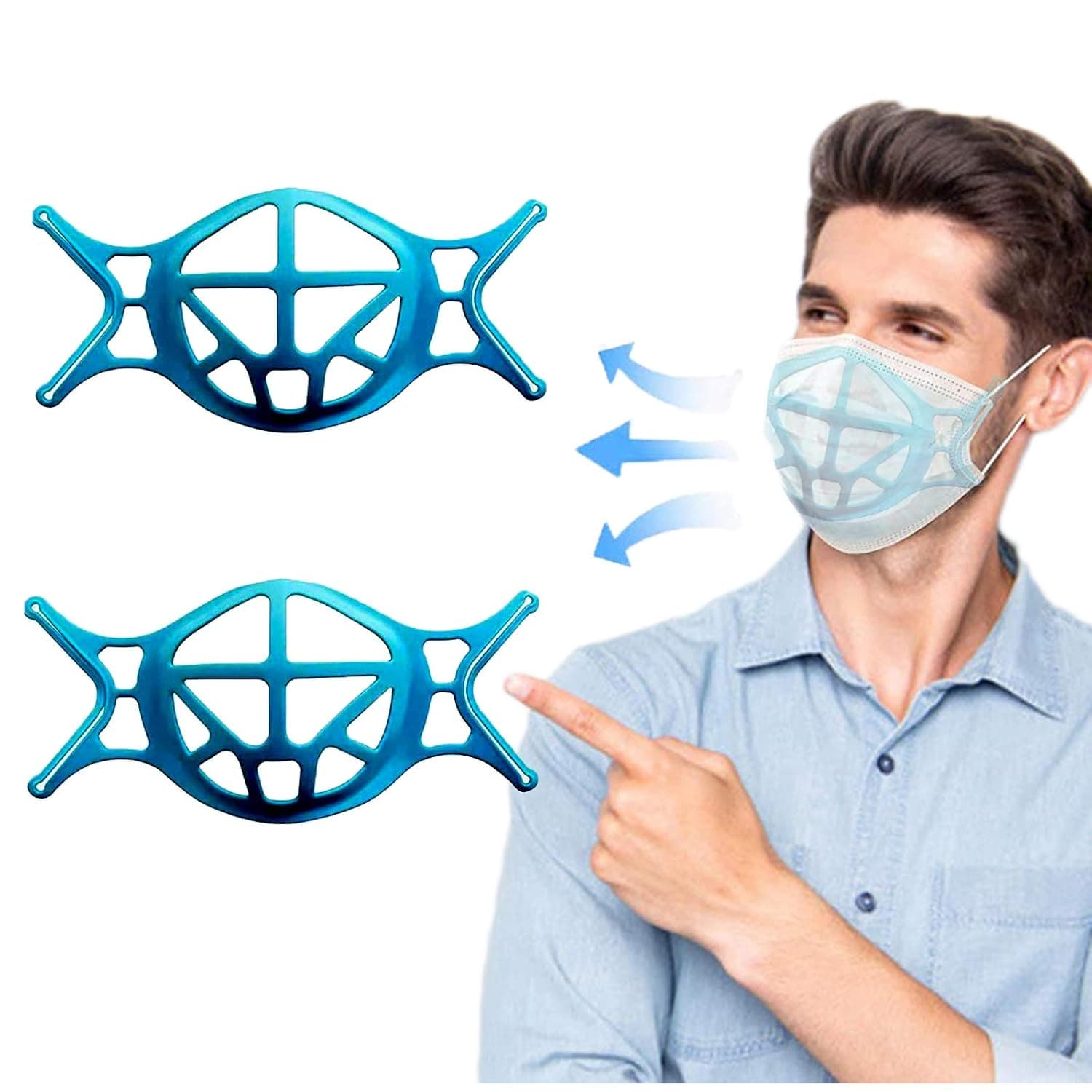 Mask Bracket Silicone Large for Men,3D Mask Bracket Internal Support Frame for Cloth Mask,3D Face Mask with Wearable Lanyard Keep Fabric off Mouth(2PCS) (style3)