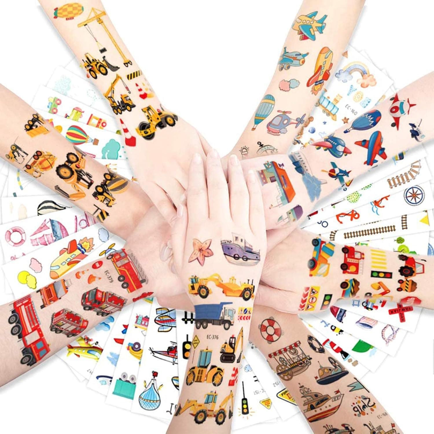 Temporary Tattoos for Kids Toddlers Boys Girls Party Favors & Supplies,400 Pieces Tattoos Construction Vehicles & Cars & Trucks - 52 Design Tattoos