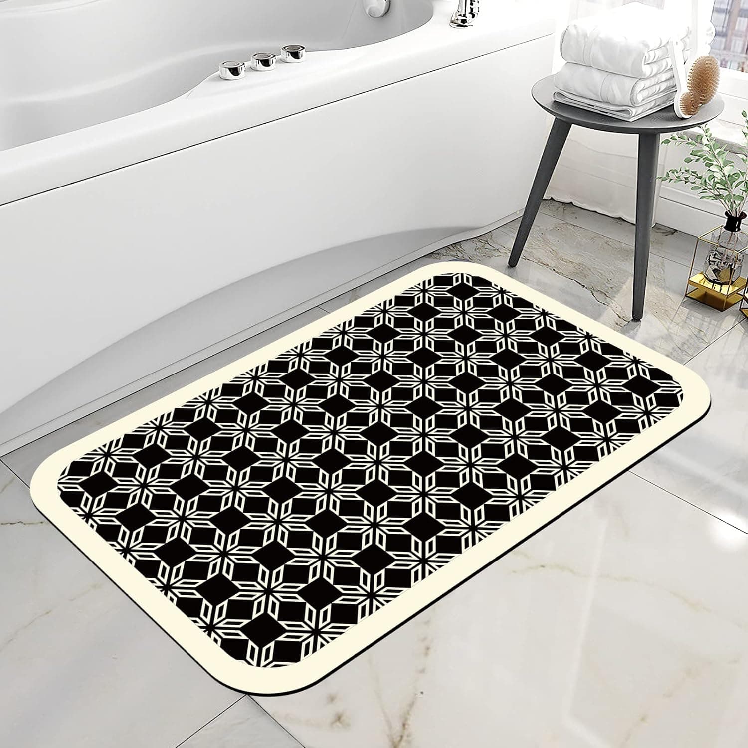 Homarkable Black Vintage Bathroom Rugs, Super Absorbent Floor Mat, PU Quick Drying Thin Bathroom Rugs fit Under Door, Rubber Non Slip Bath Mat Set for Bathroom Kitchen Doormat Décor (20x32 Inch)