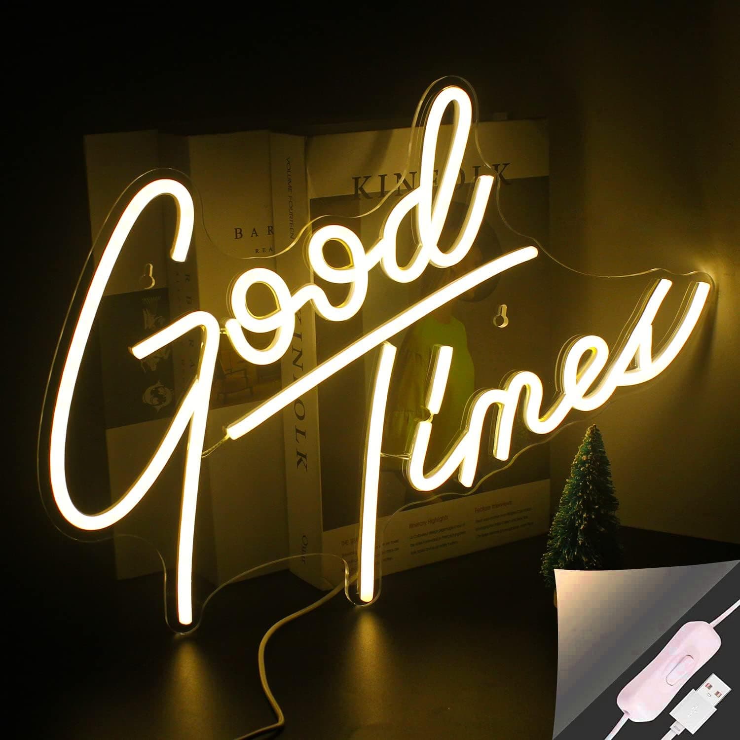 Good Times Neon Signs, LooKLight Led Signs Neon Light for Wall ,Neon Signs for Wall Decor , USB Powered Led Neon Signs for Wedding,Home Wall Decor Birthday Party ,Bedroom Decor,Game Room Decor,Aesthetic Room Decor,Living Room Decor(Warm White)