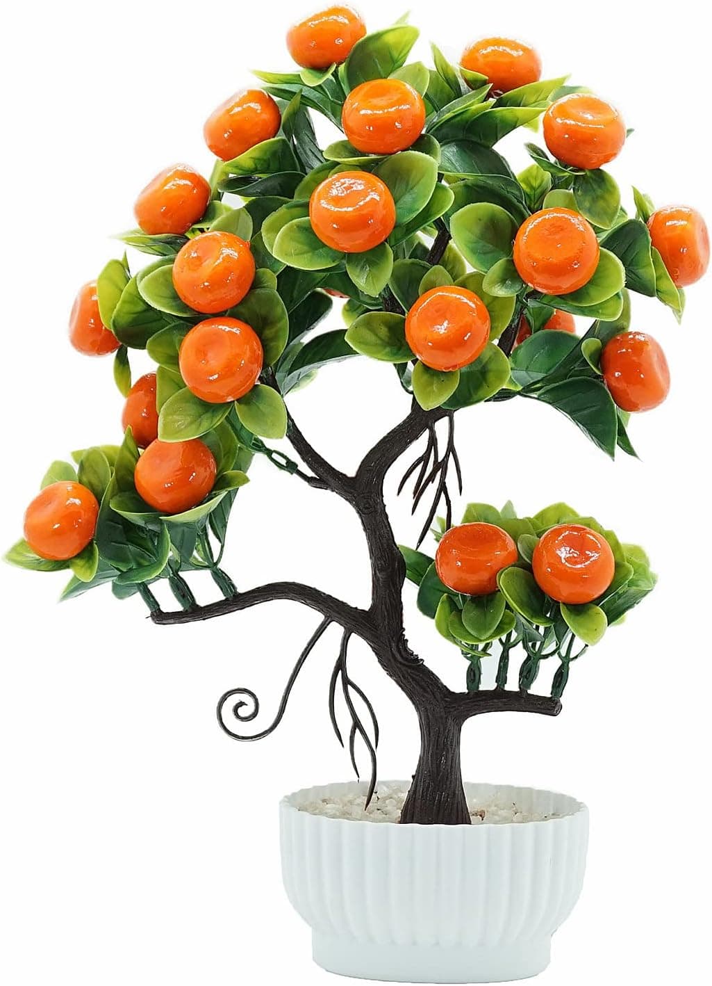 Ohstgp Artificial Orange Tree Potted 14 Inches Mini Faux Fruit Orange Tree Bonsai with Vase Yellow Fake Orange Plant Tree Desk Decoration Farmhouse Style Home Table Centerpiece
