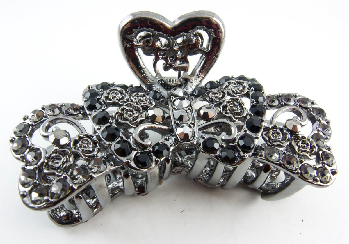 New Black/Gray Rhinestones Bow Metal Hair Claws Clip Pins #2