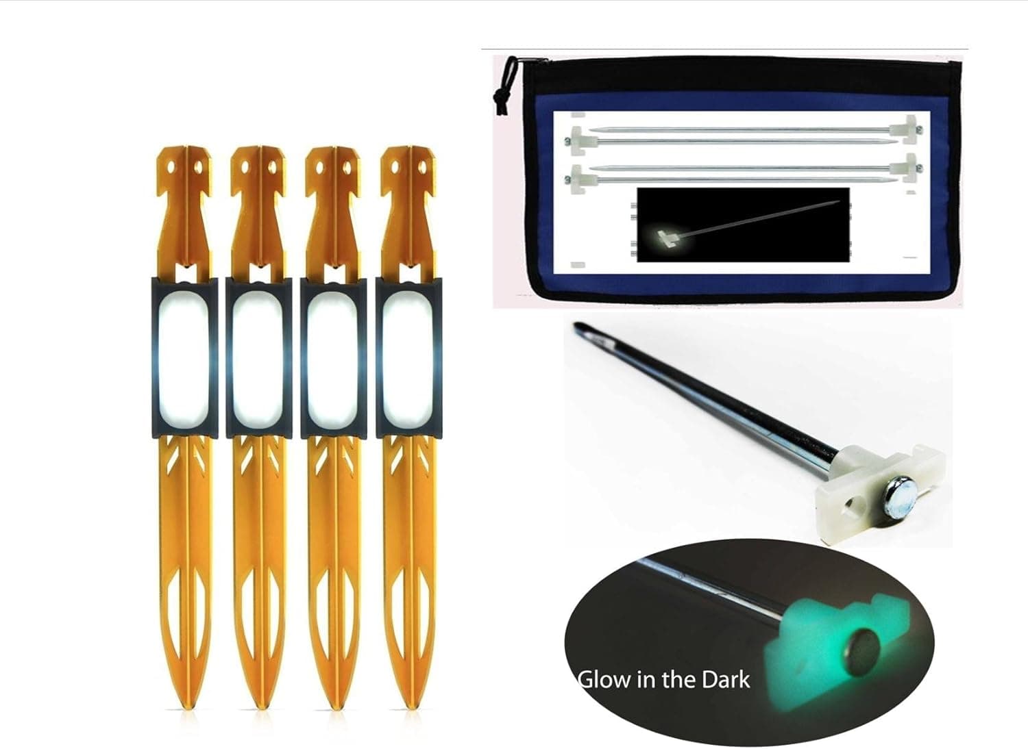 VAS Tent Stake Kit - 4 UCO Stakelights (Alluminum) & 4 Glow in the Dark Steel Tent Stakes