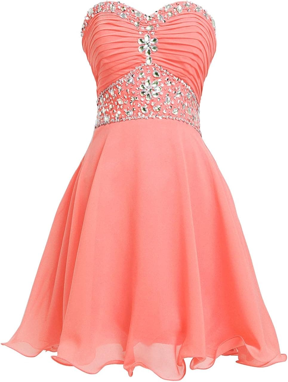 FAIRY COUPLE Short Chiffon Strapless Crystal Homecoming Dress D0263 (US2, Coral)