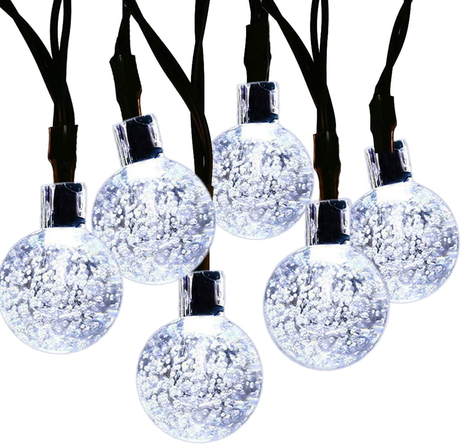 jar-owl Solar String Light 21ft 30LED Fairy String Lights Bubble Crystal Ball Lights Decorative Lighting for Christmas Garland Garden Home Patio Lawn Party Holiday Outdoor Decor (White)