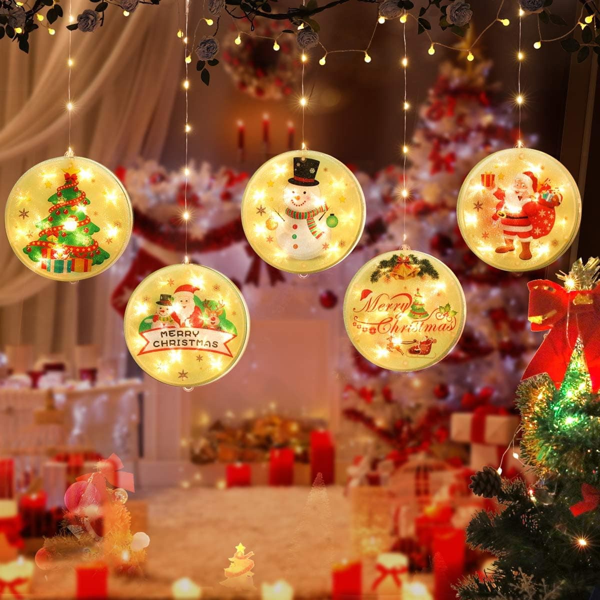 LED Christmas Decorations String Lights, 5 Pieces Christmas Hanging Lights Waterproof, Christmas Falling String Lights, Christmas Lights for Party, Christmas decoration, Garden Decoration (Warm White)