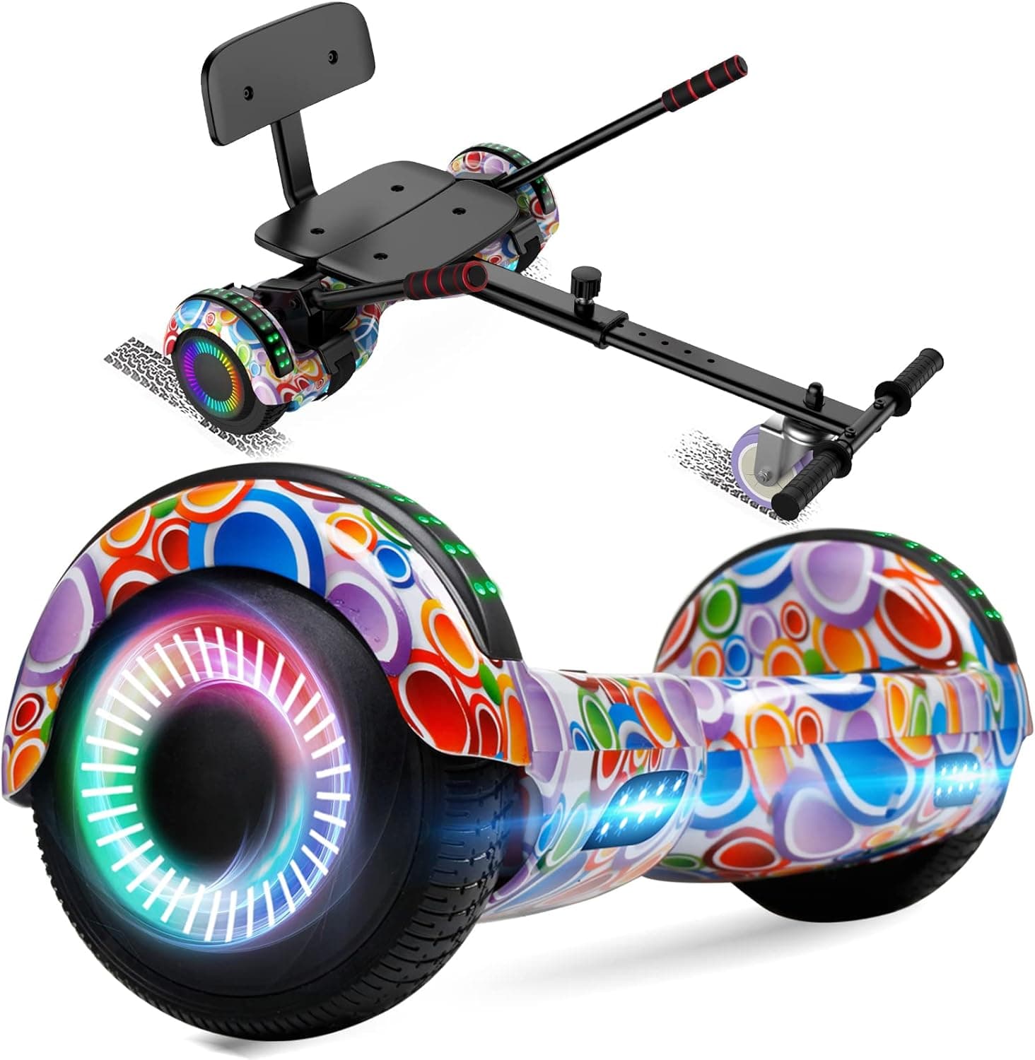 FLYING-ANT Hoverboard with Seat Attachment, 6.5” Self Balancing Scooter with Hoverkart, Hoverboards with Bluetooth and LED Lights, Best Gift for Kids and Teenagers,Shipping from USA