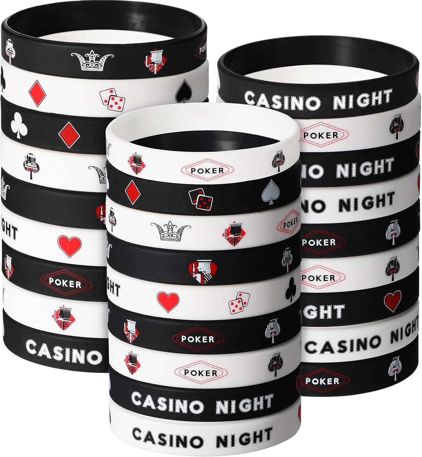 36 Pieces Casino Night Theme Silicone Wristbands Casino Patterns Wristbands Black and White Poker Party Decoration Favors for Adults Las Vegas Birthday Party Casino Night Party