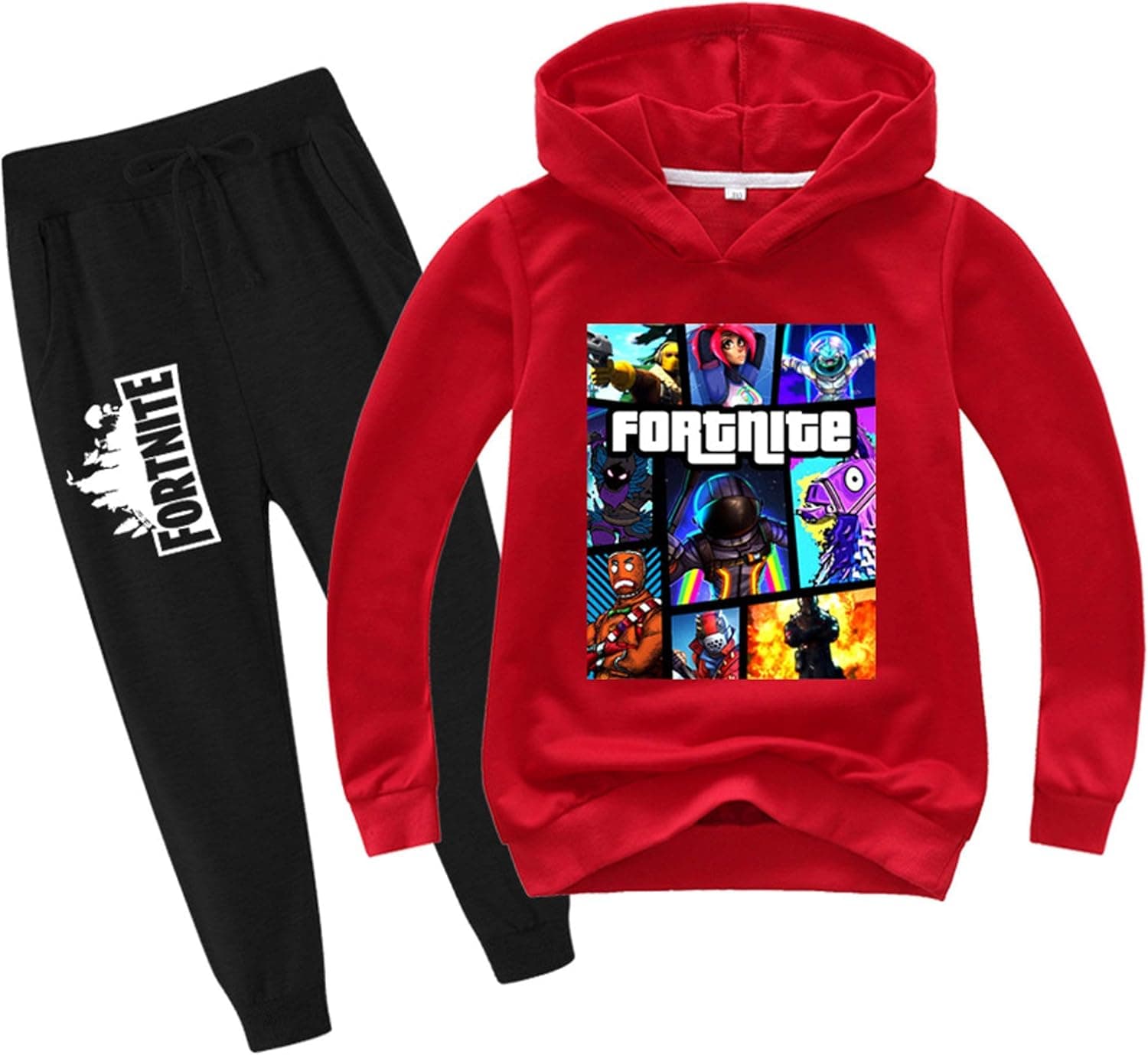 Fortnite Pullover Hoodie and Sweatpants Suit 2 Piece Outfit Fashion Sweatshirt Set for Boys Girls (Red, 13-14 Year)