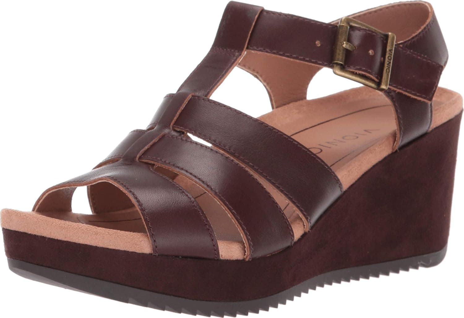 Vionic Women's Hoola Tawny T-Strap Wedge - Ladies Platform Sandal with Concealed Orthotic Arch Support