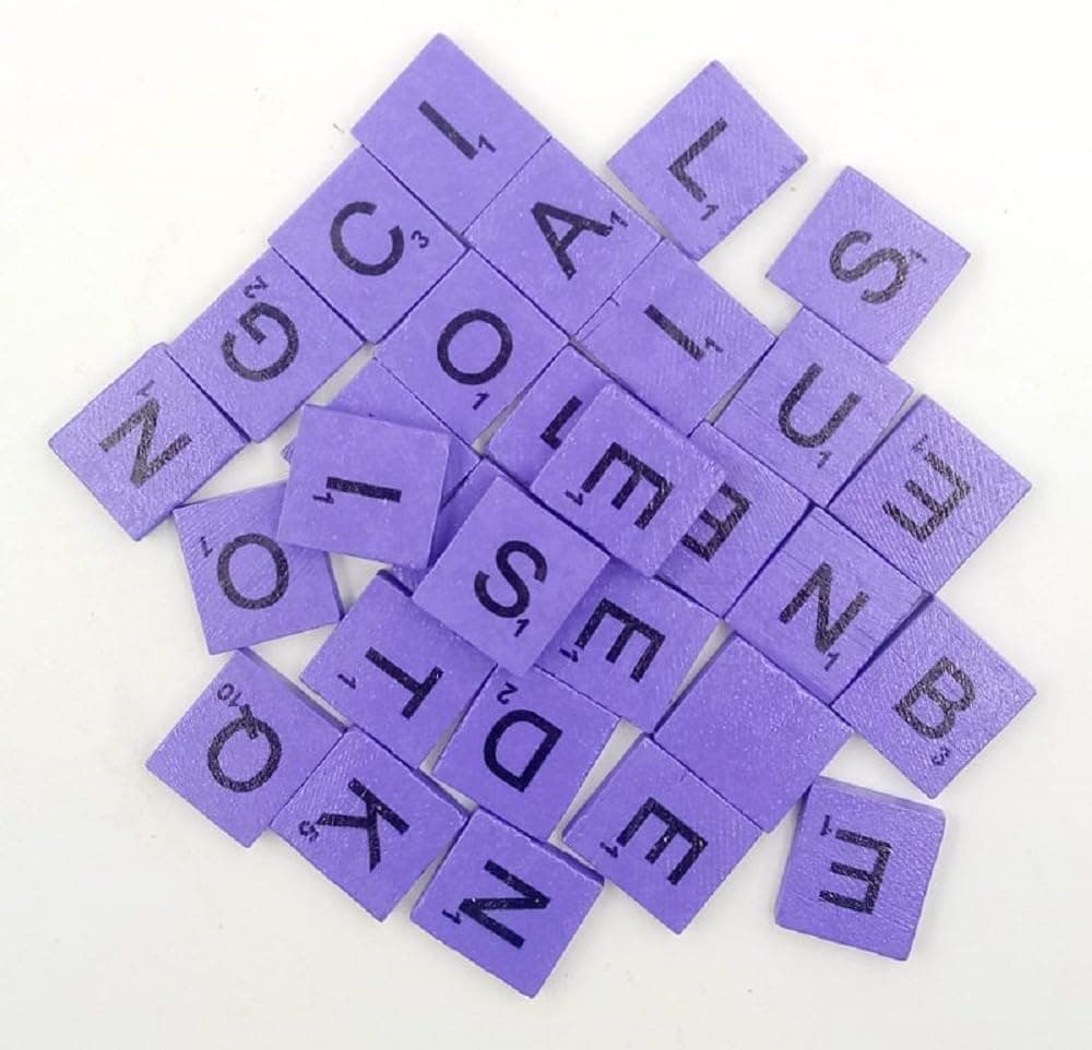 200pcs English Wood Letters A-Z Kids Learning Cognition Education Toy Games Scrabble Tiles Wood Craft Letters Word Tiles Wooden Letters Replacement Tiles Square Letter for Scrapbooking (Purple)