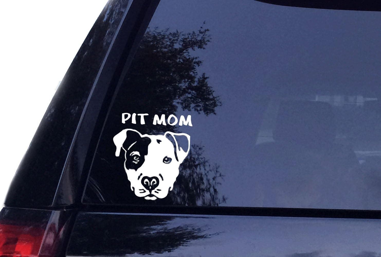 Pit Mom - Pitbull Dog Vinyl Car Decal, Laptop Decal, Car Wall Sticker, Boat (6, White)