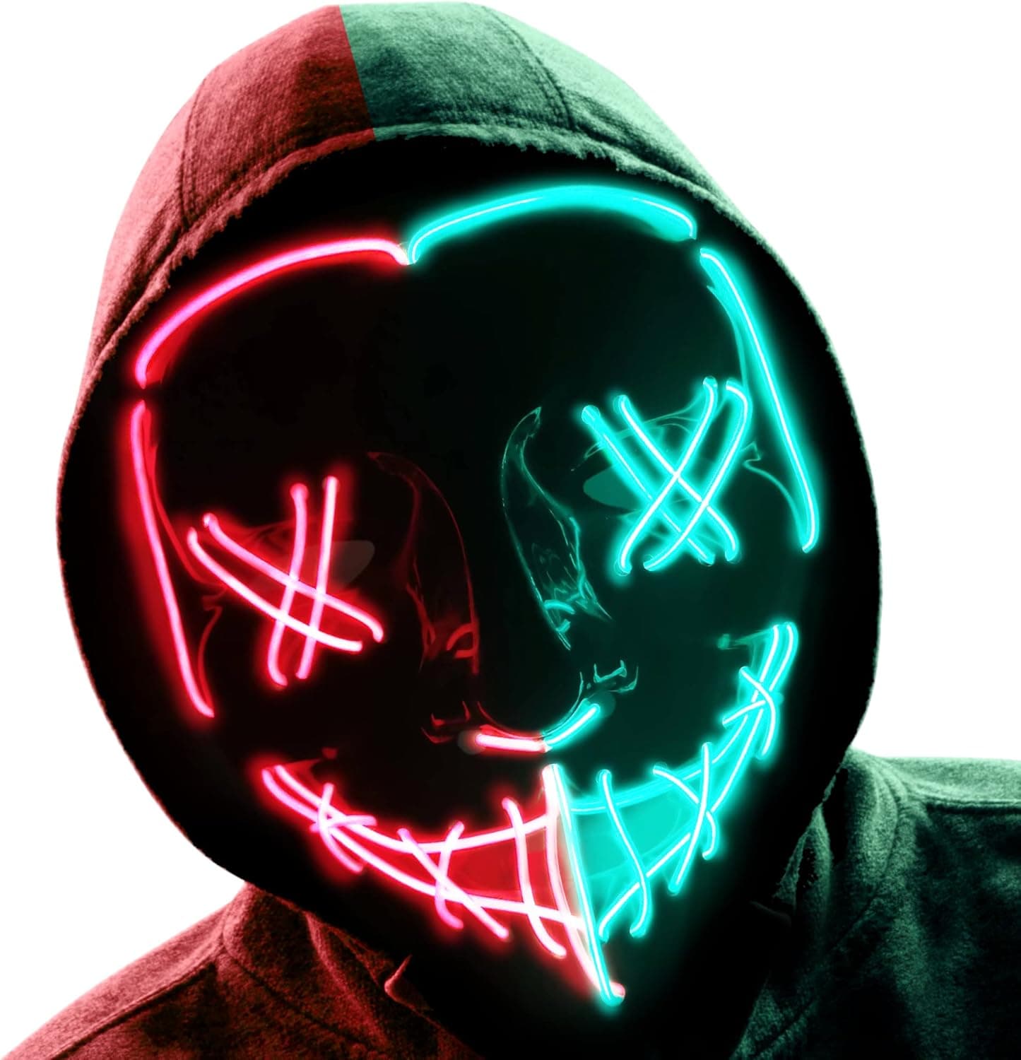 Oybete Halloween Led Purge Mask, LED Light Up Scary Mask, Festival Cosplay Fun Costume Party for Men/Women/Kids