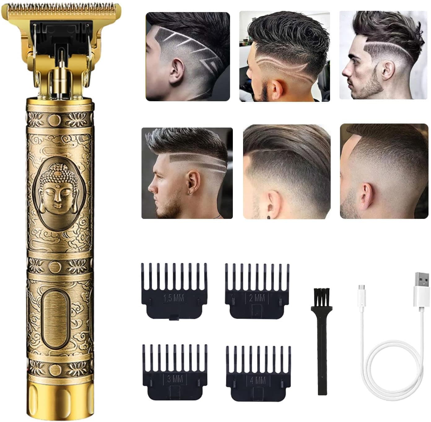 RQTYBUI Hair Clippers for Men, Cordless Electric Hair Trimmer Rechargeable Beard Trimmer Shaver, Electric T Blade Trimmer Zero Gapped Edgers Clipper Hair Cutting Kit with Guide Combs, Buddha