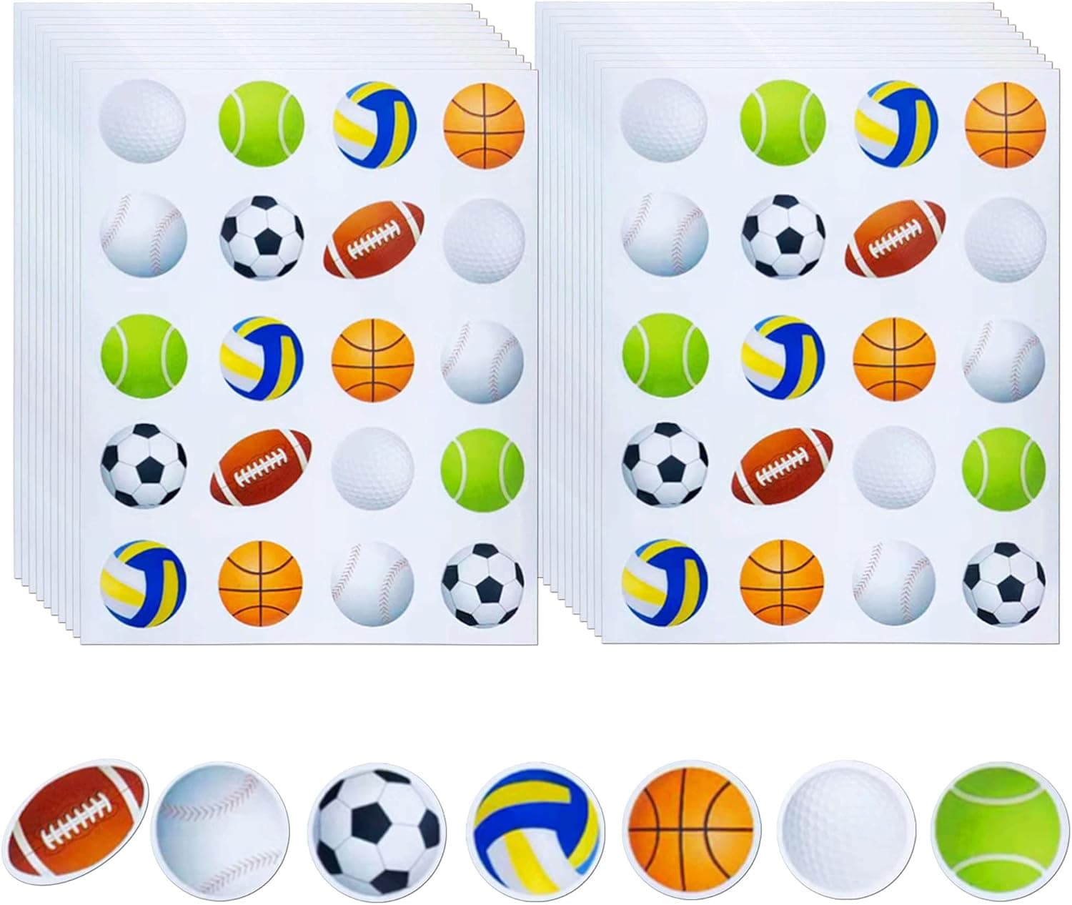 500 Pieces Mixed Sports Balls Stickers 1.38 Inch Stickers Basketball Baseball Soccer Ball Football Tennis Golf Volleyball for Sports Themed Scrapbooks Cards Birthday School Party Decorative Stickers