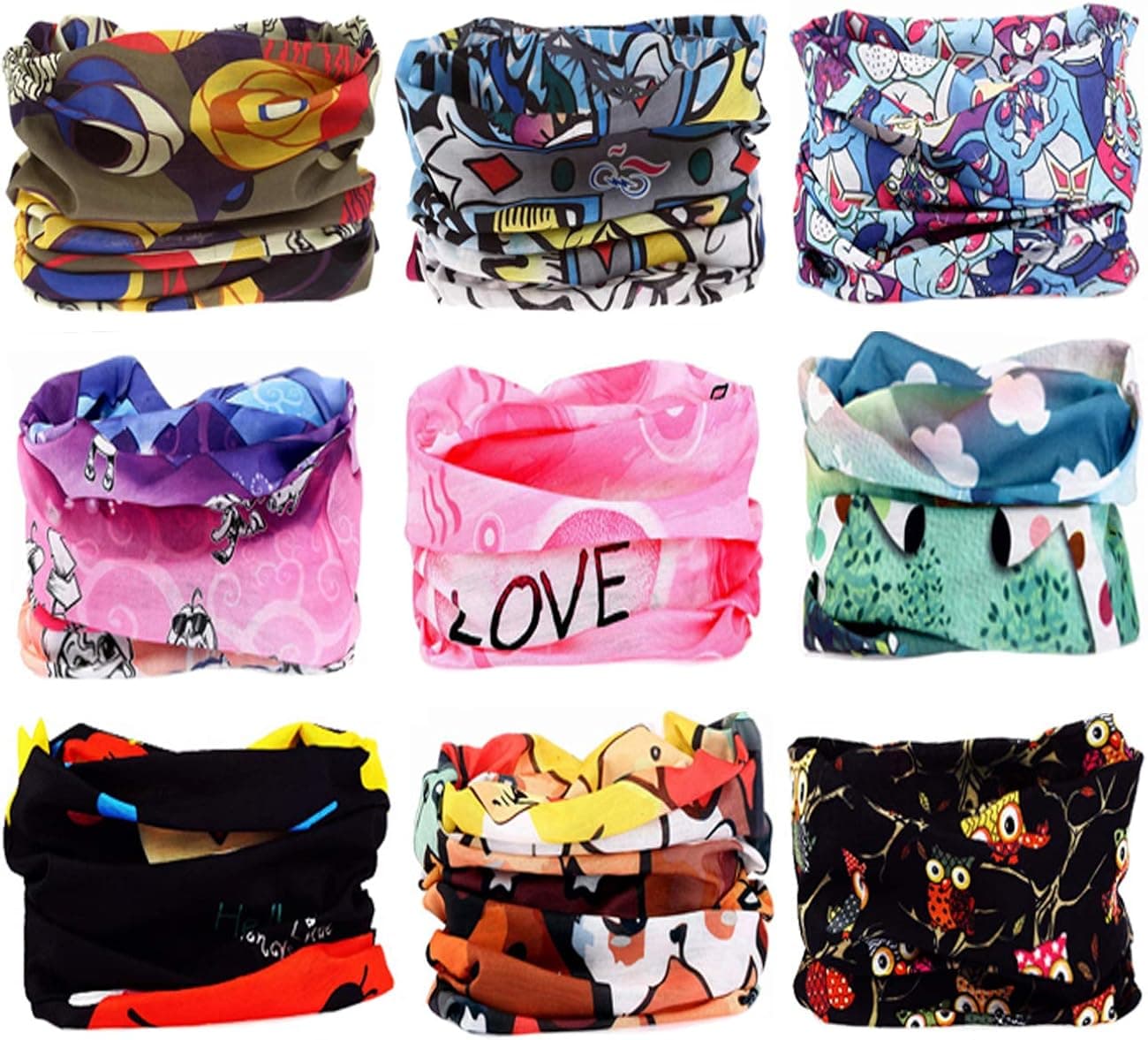 KINGREE 9PCS Magic Scarf Elastic Seamless Bandana UV Resistence Sport Headwear (Lovely)