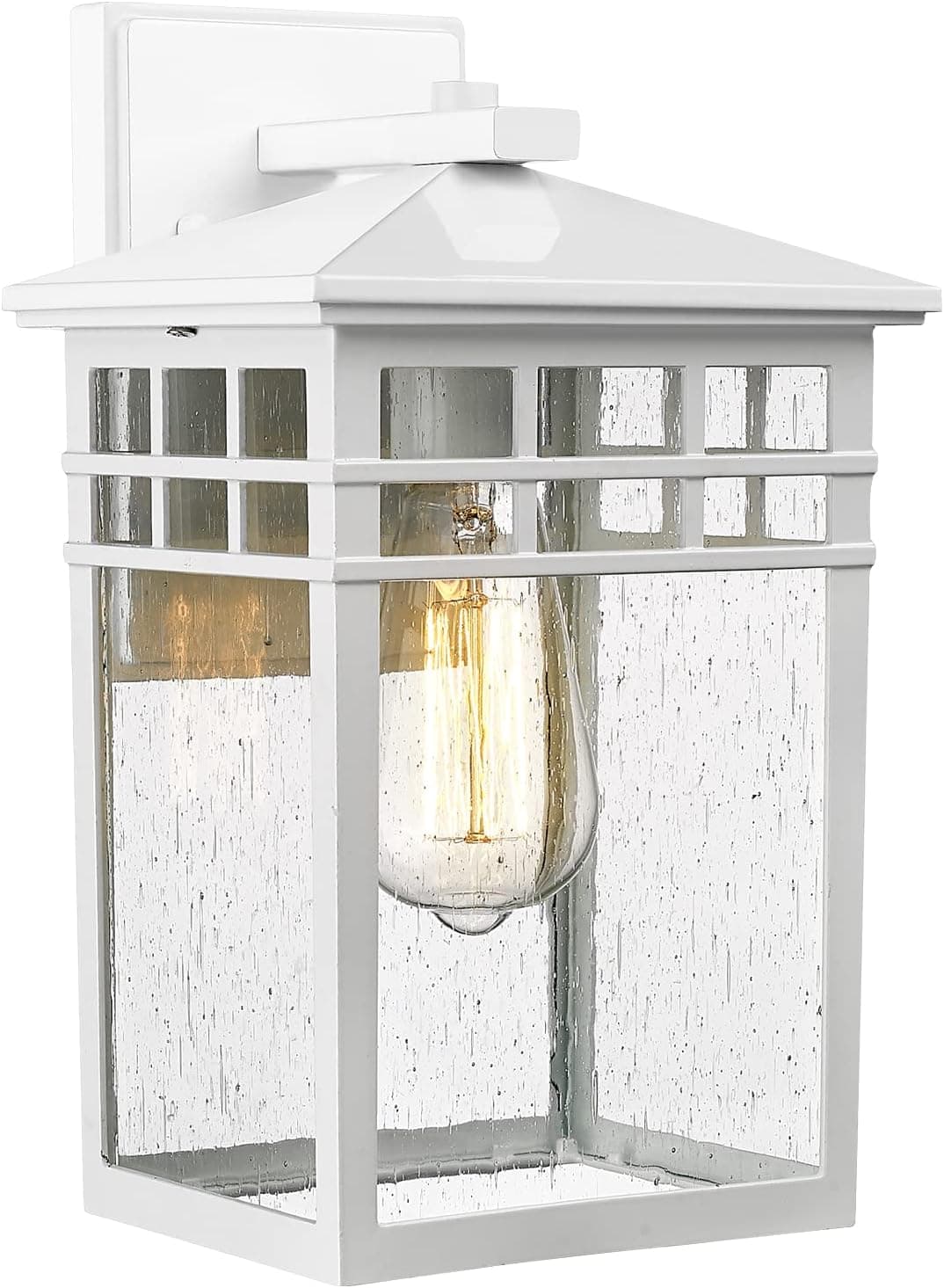 Outdoor Light Fixture Wall Mount, Rustic Exterior Lights Fixture Wall Sconces with Seeded Glass for Front Porch, Waterproof Outdoor Wall Lantern in White Finish for Home, Barn, Storefront,RZ009-W WH