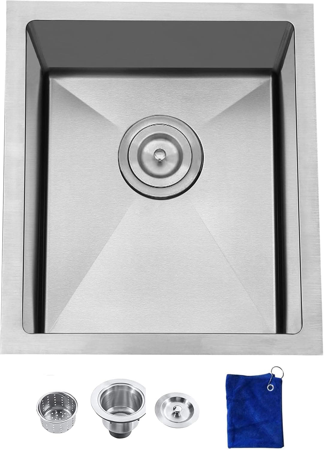 Hotis Undermount Bar Sink, 15 X 17 Inch Brush Nickel Small Rv Kitchen Sink, Stainless Steel Handmade Single Bowl Outdoor Wet Bar Prep Sink With Strainer And Towel