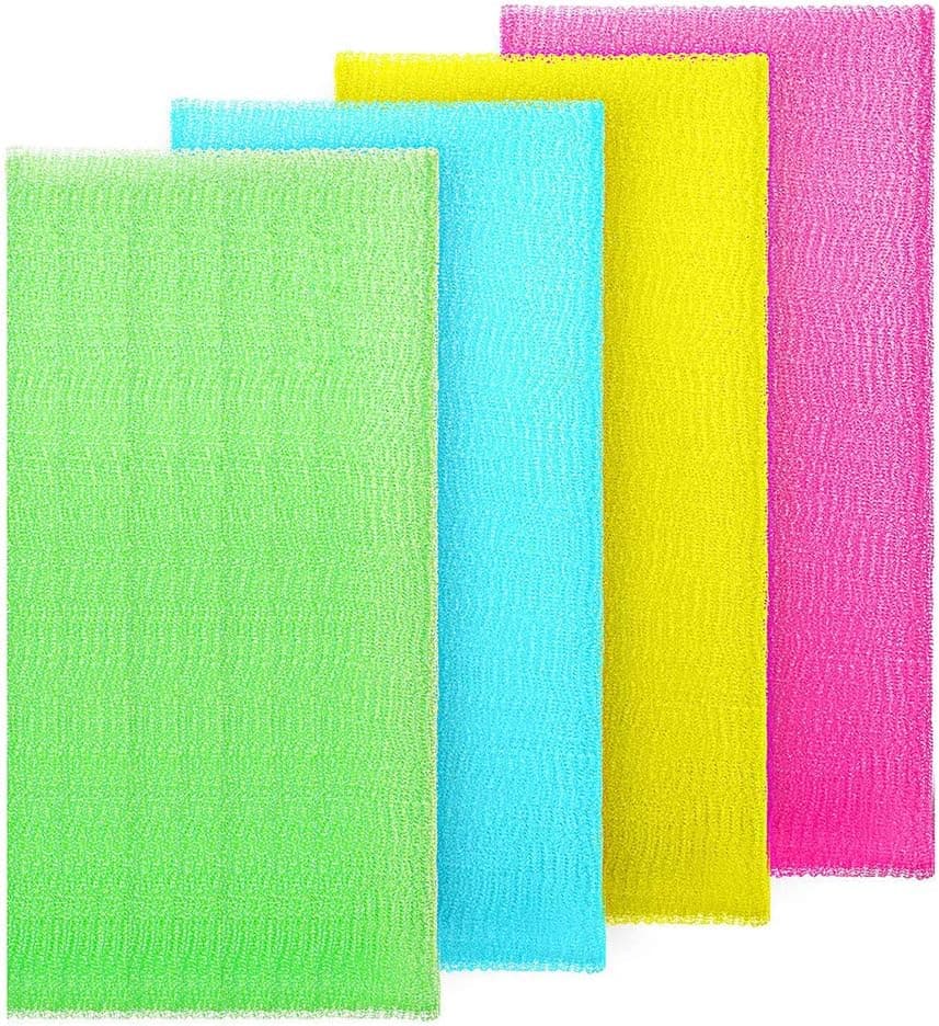 4 Pieces Beauty Skin Bath Wash Towel Exfoliating Bath Cloth Magic Shower Washcloth for Body 35 Inches,Massage Bath Cloth for Women and Men