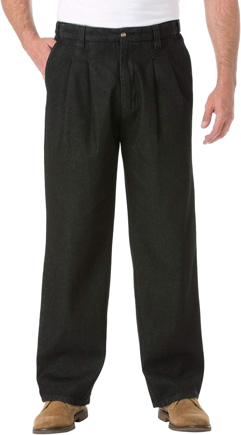 KingSize Men's Big & Tall Relaxed Fit Comfort Waist Pleat-Front Expandable Jeans - Big - 58 38, Black Denim