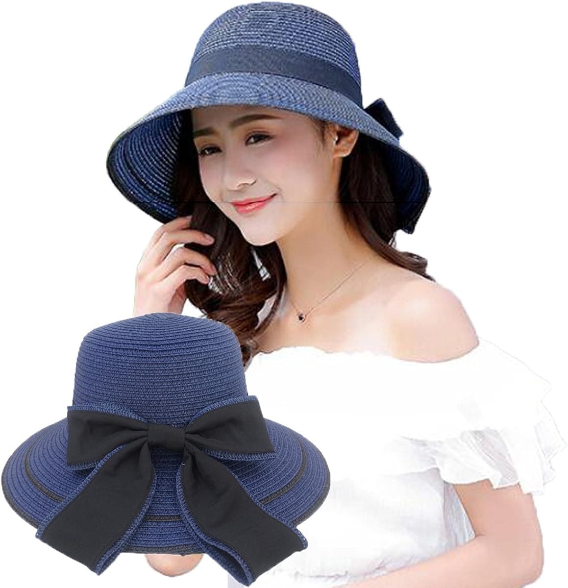 Women's Sun Beach Straw Hat UV Protection Foldable 50+ Floppy Cap
