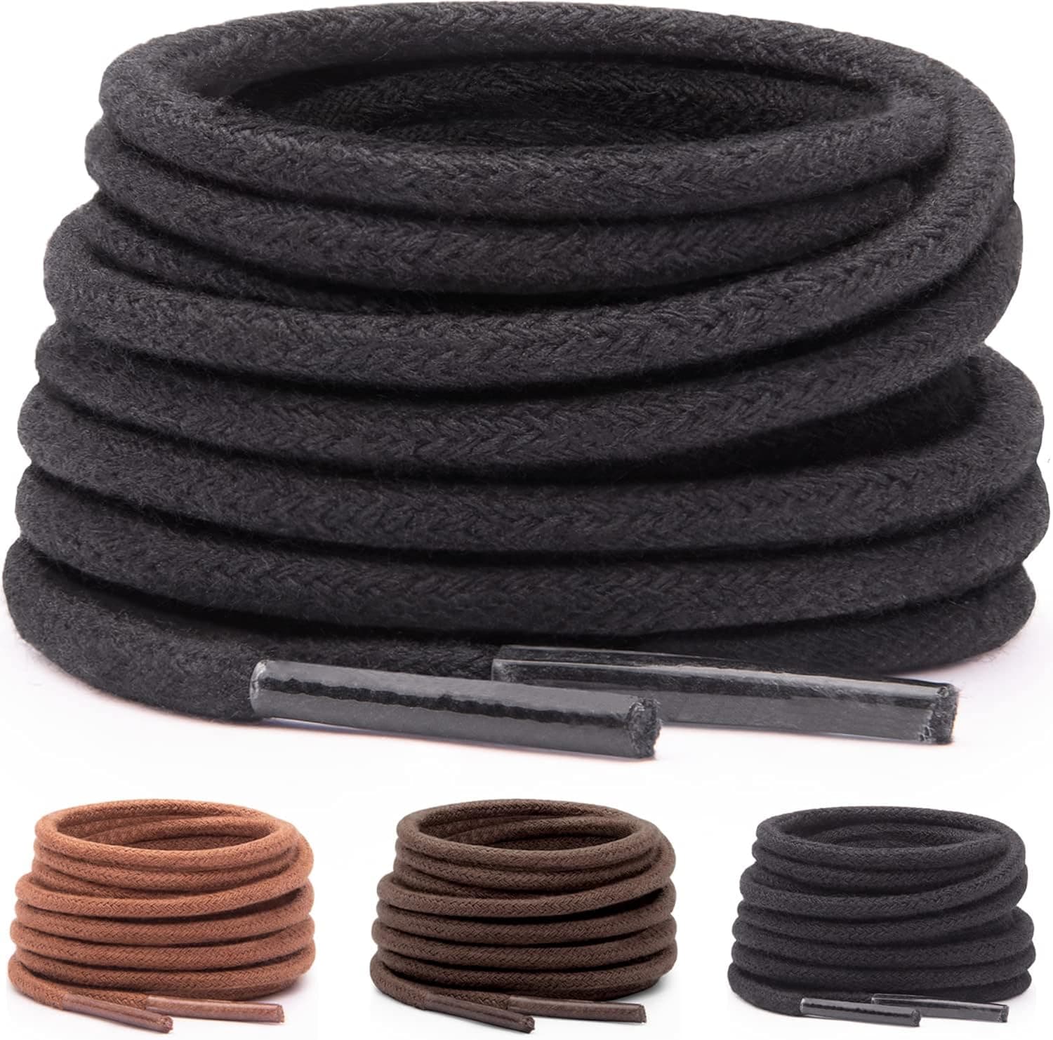 Miscly 3 Pairs Round Oxford Shoelaces for Dress Shoes 3/32″ Thin