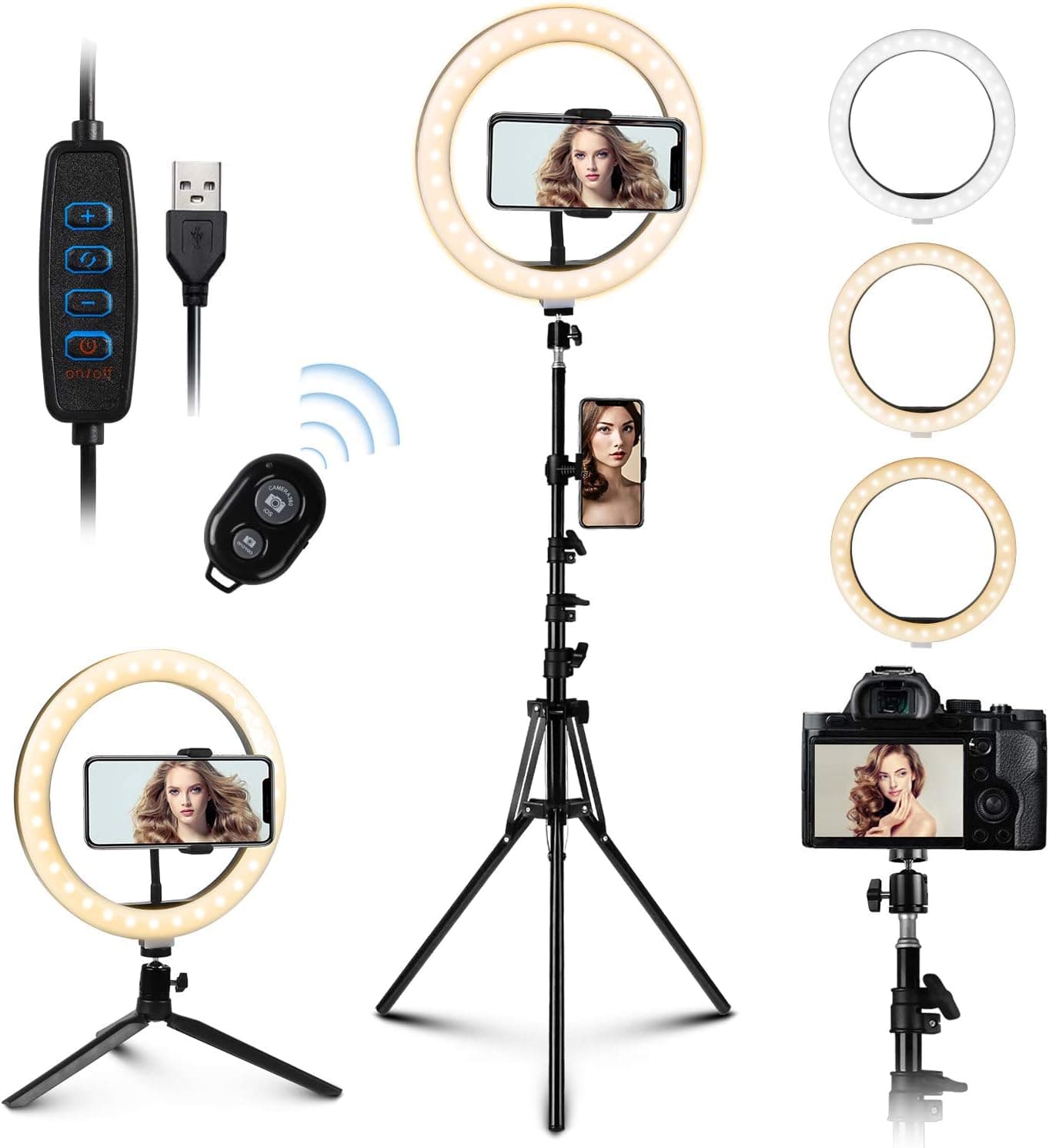 MUMUXI 10.2" Selfie Ring Light with Tripod Stand & 2 Phone Holders Dimmable LED Beauty Camera Ring Light for Makeup, Photography, YouTube Videos, Vlog, TIK Tok, Live, Compatible with iPhone & Android