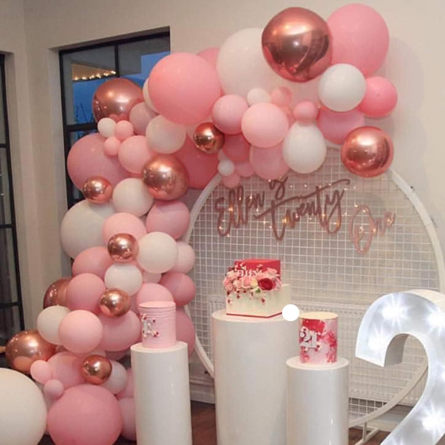 Soonlyn Pink Balloon Garland Kit 130 Pcs 12 Inch Rose Gold Pink White Party Balloons Arch for Baby Shower Girl Bridal Shower Birthday Party Decorations