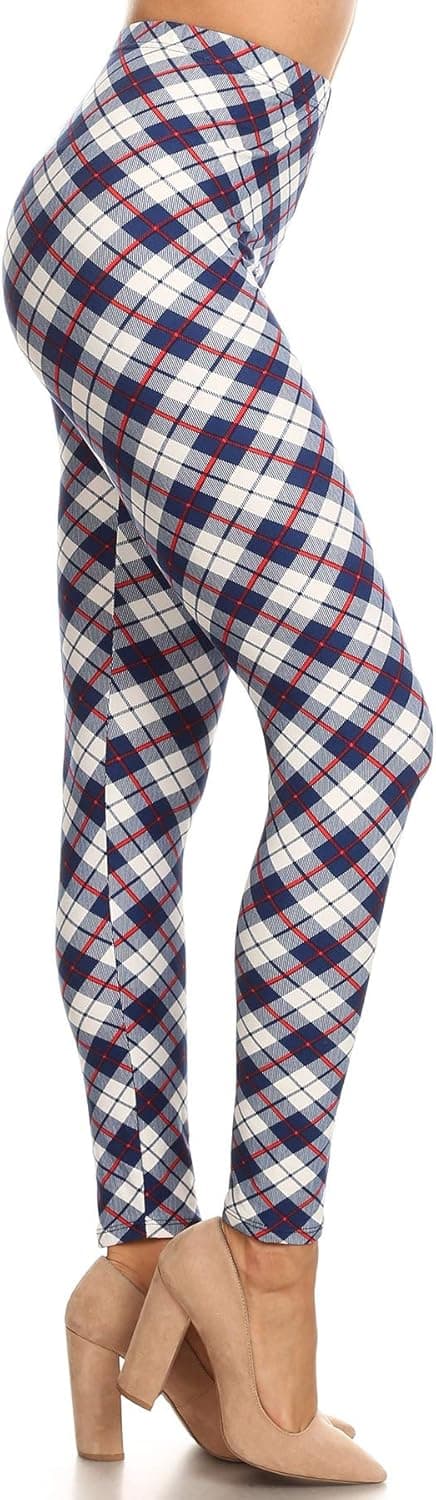 Leggings Depot High Waisted Plaid & Wild Print Leggings for Women - Plaid, Leopard, Snake Skin, Polka dot