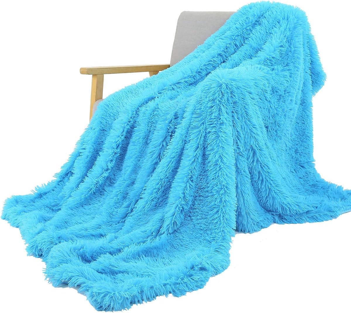 SatisInside USA Luxurious Plush Faux Fur Throws Bed Blankets, Extra Soft Cozy Warm, Fluffy Comfortable Throws Blankets for Bed Couch Kids (50" x 62"),Sky Blue