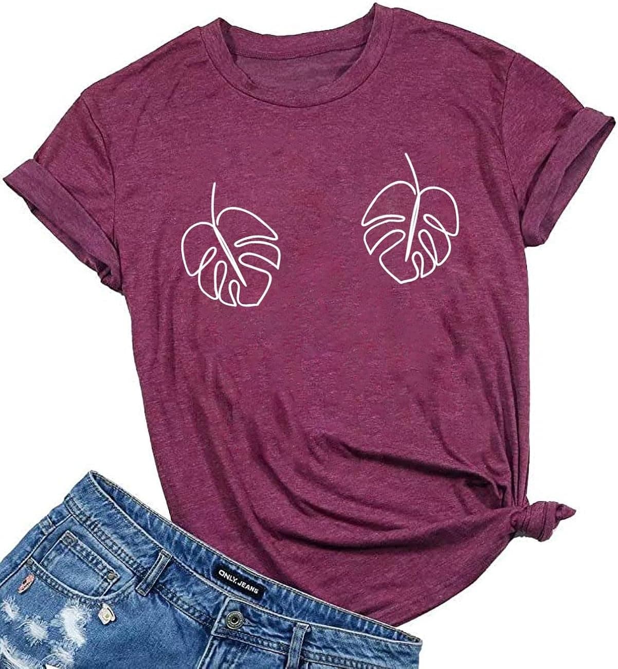 Women's Monstera Leaf T-Shirt Funny Short Sleeve Vegan House plantshirt Graphic Tees Tops