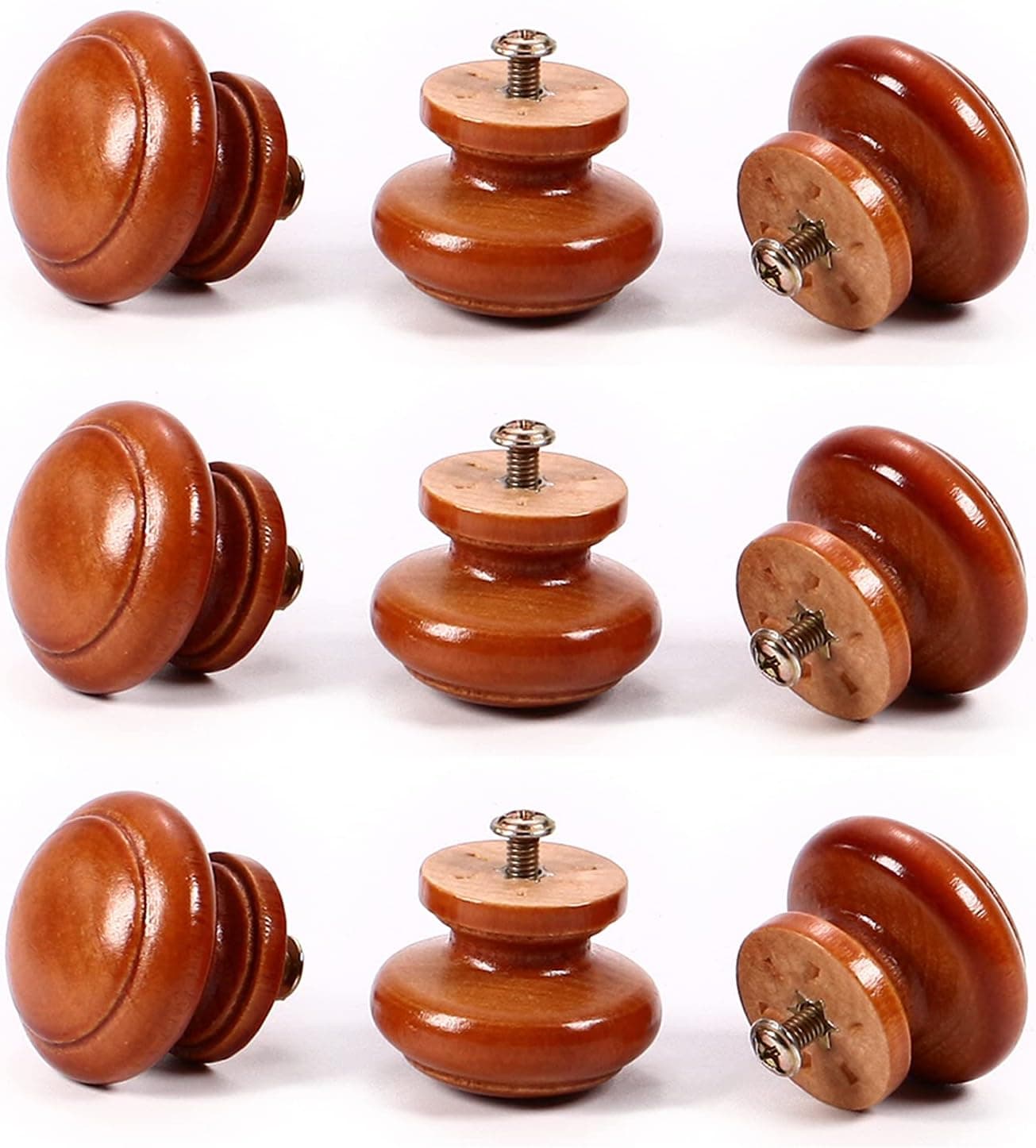 MroMax 10PCS Round Wood Knobs 34x25mm/1.34"x 0.98"(DxH ) Cabinet Furniture Kitchen Varnish Pulls Handles for Dresser Drawer Wardrobe Solid Wood Material