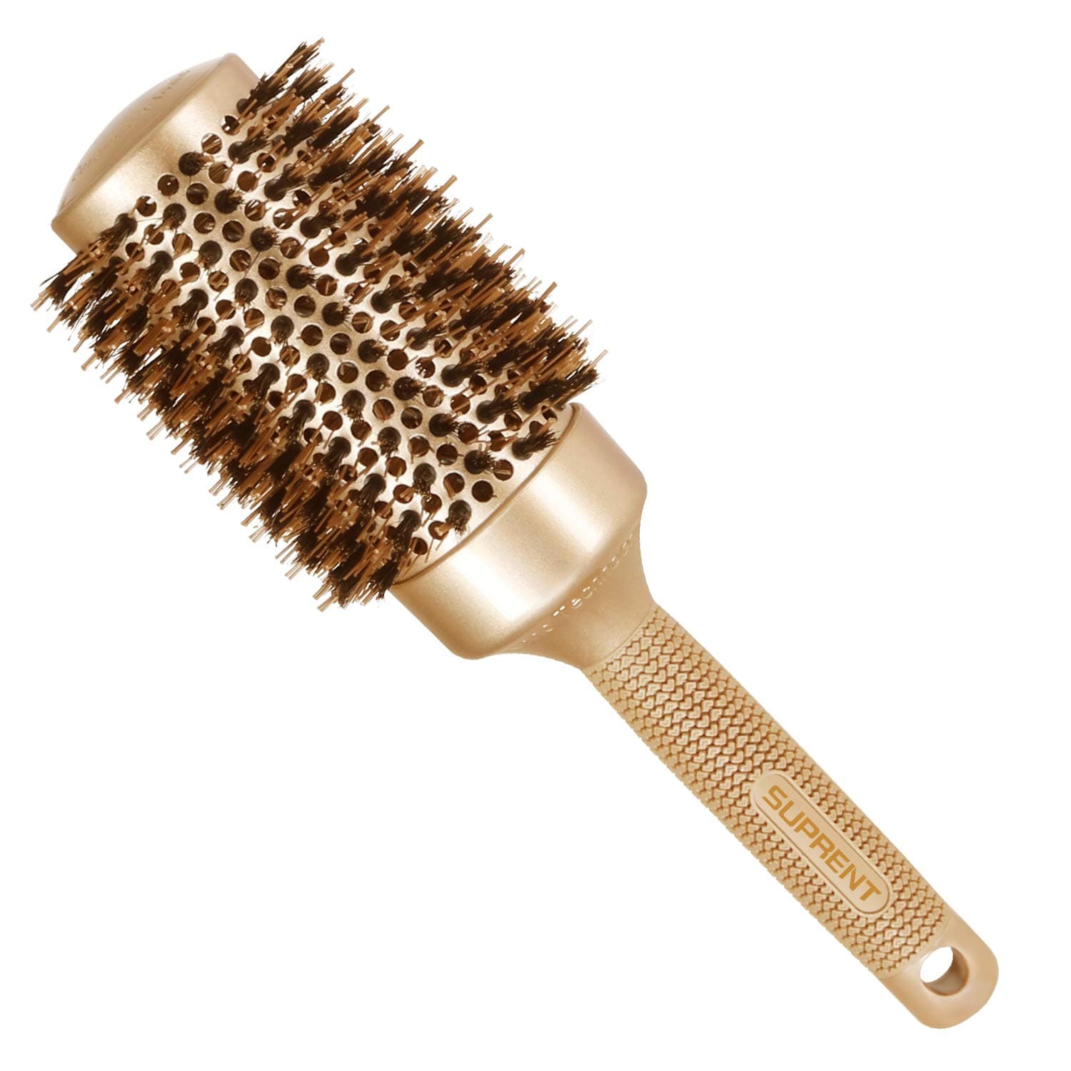 SUPRENT Round Brush with Natural Boar Bristles,Nano Thermic Ceramic Coating & Ionic Roller Hairbrush for Blow Drying, Curling&Straightening, Volume&Shine(Upgraded 3.3" & Barrel 2")