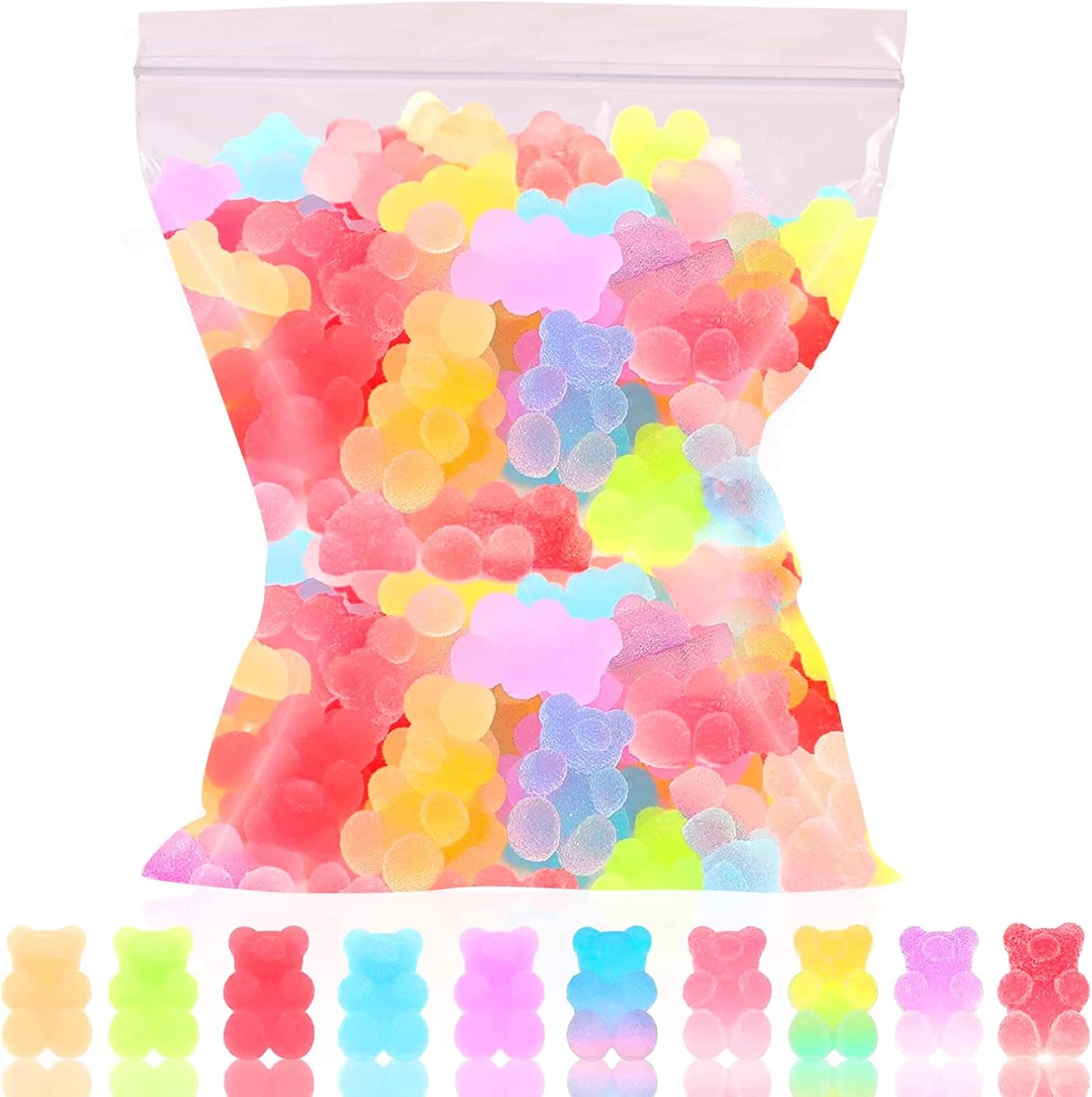 OWCATH Nail Charms,60Pcs Gummy Bear Slime Charms,3D Cute Kawaii Nail Charms Mini Flatback Charms Bulk Resin Nail Art Rhinestones Candy Embellishments Supplies for Cell Phone Scrapbooking DIY Crafts