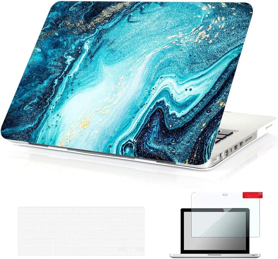 Se7enline Compatible with MacBook Pro 13 inch Case Model A1278 with CD-ROM 2010/2011/2012 Laptop Fashion Design Pattern Hard Shell Protective Case&Keyboard Cover Skin&Screen Protector,Blue River Sand