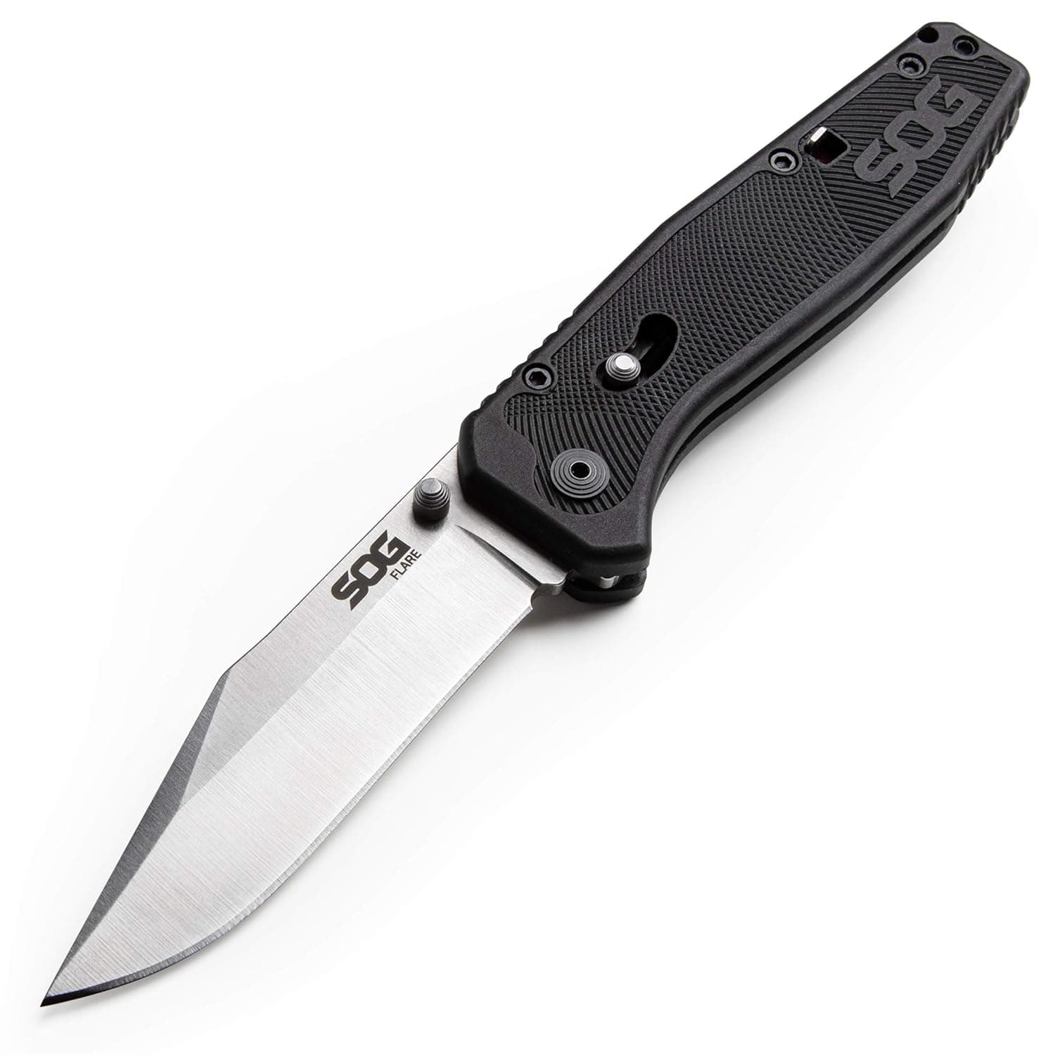 SOG Flare Folding and Pocket Knife Assisted Opening Tech Knife w/ 3.5 Inch Stainless Straight Edge Blade & Tactical Knife GRN Grip (FLA1001-CP)