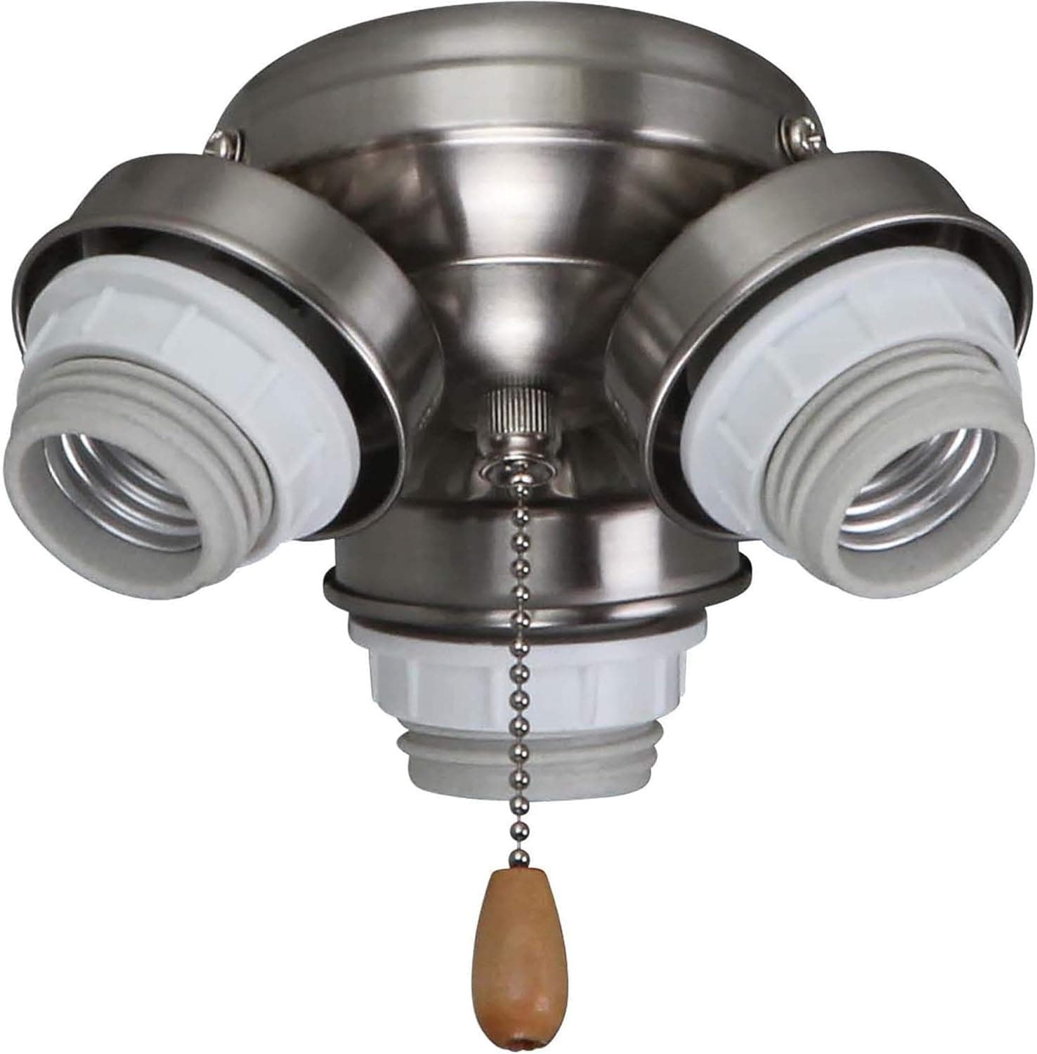 kathy ireland HOME 3-Light Turtle LED Fitter for Ceiling Fan | Dimmable Light Fixture Attachment with 3 Medium Base A19 Bulbs, Brushed Steel