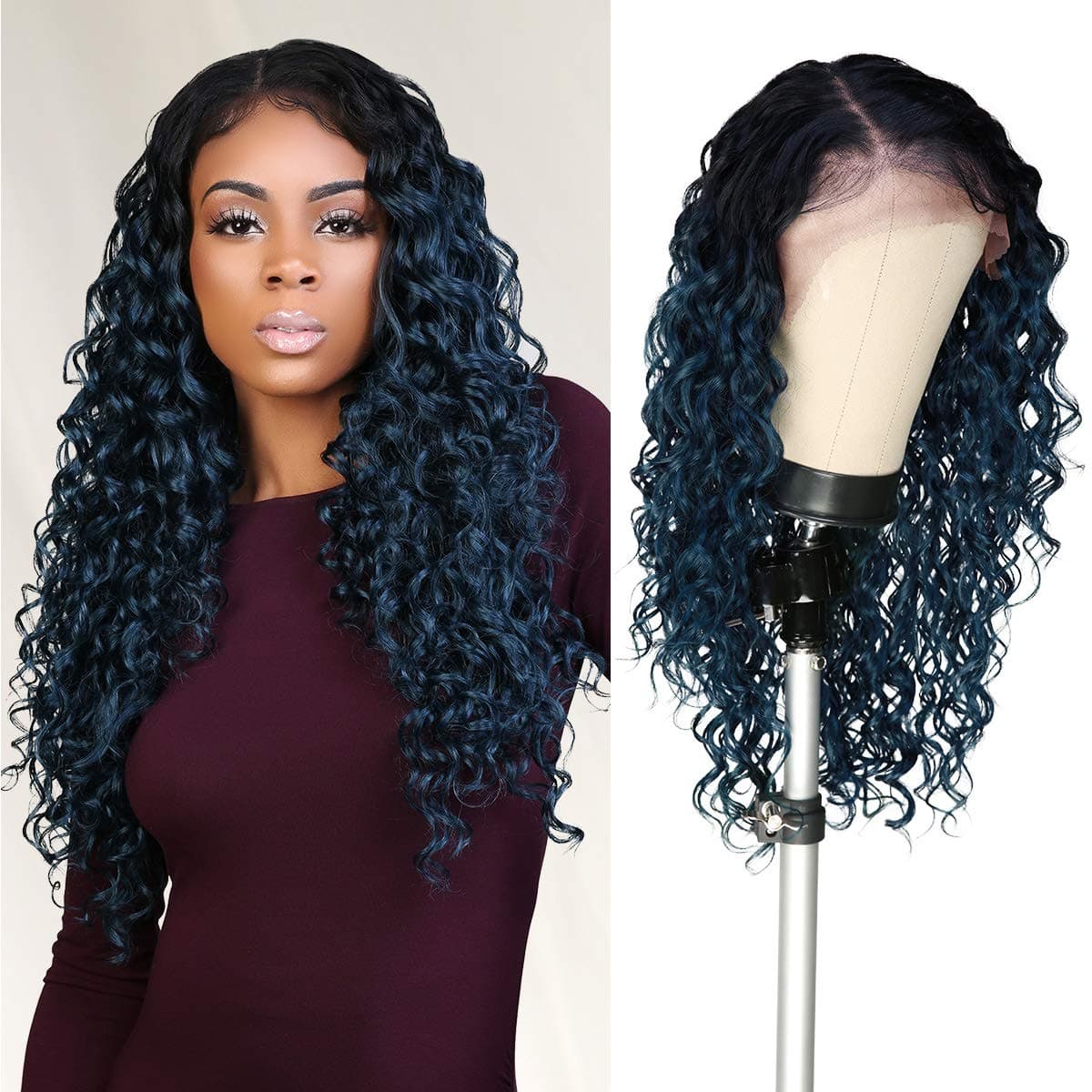 The Stylist HD LACE Front Wig Deep Twist Wave curl 13X6 Deep Transparent Lace Frontal Wigs 27 Inch Human Hair Master Blend Swiss Lace Curly Long Wig - Selena (27 Inch (Brown HD Lace), OET1B/FOREST GREEN)